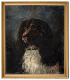 Victorian Dog Painting, Signed 19th Century English Oil Painting Spaniel Dog