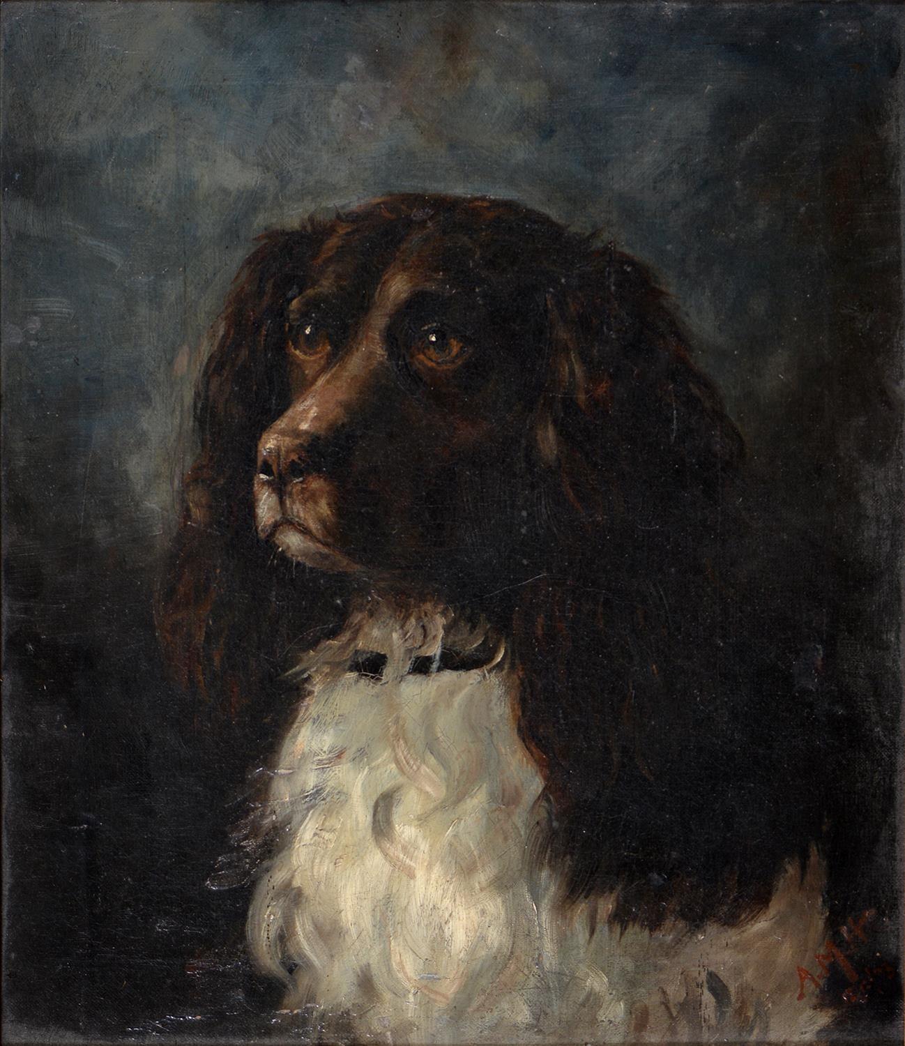 19th C. English Landscape Painting - Victorian Dog Painting, Signed 19th Century English Oil Painting Spaniel Dog