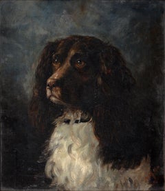 Victorian Dog Painting, Signed 19th Century English Oil Painting Spaniel Dog