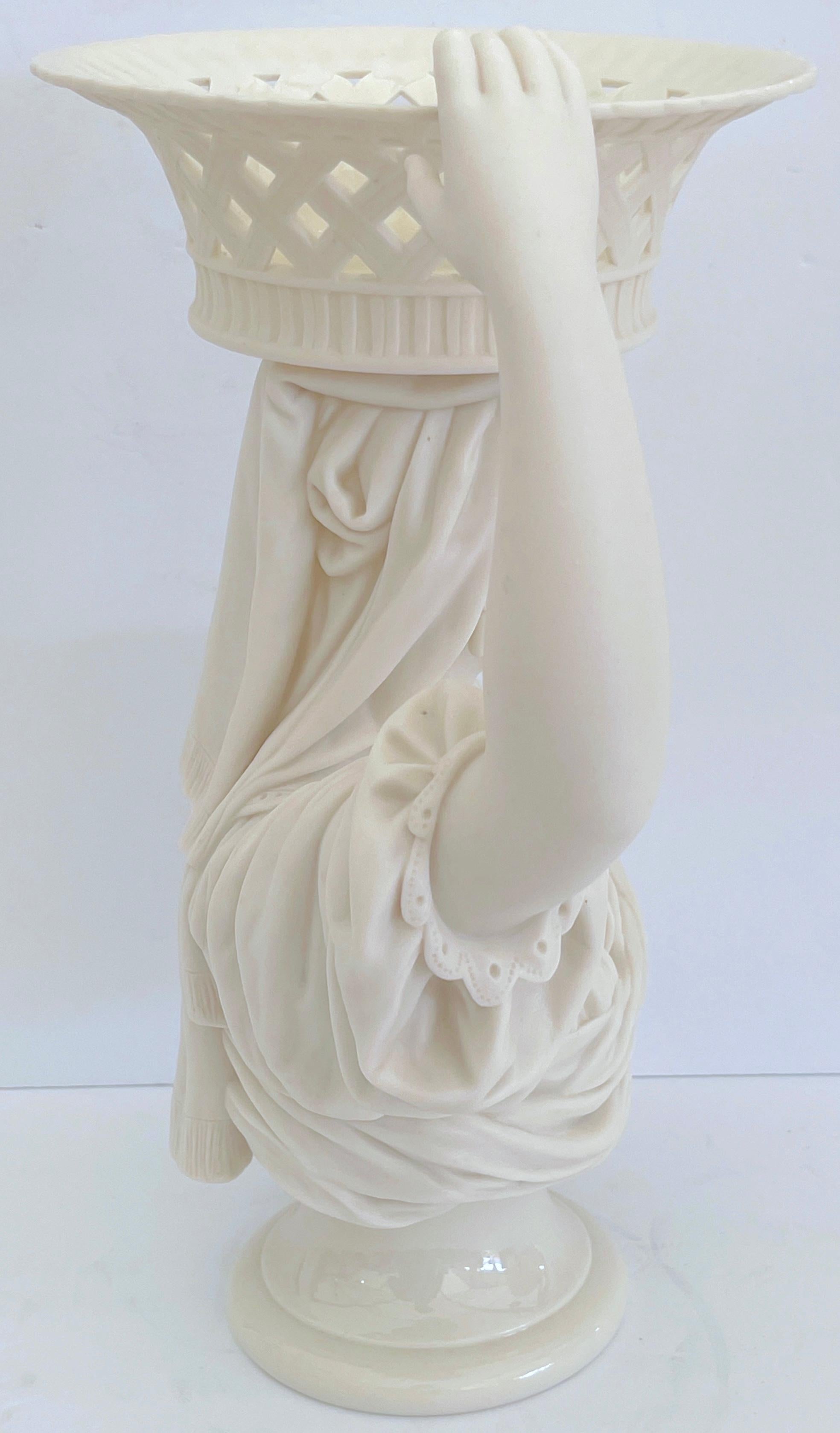 19th C English Parian Lady Holding a Basket Centerpiece/ Tazza/ Vase  4