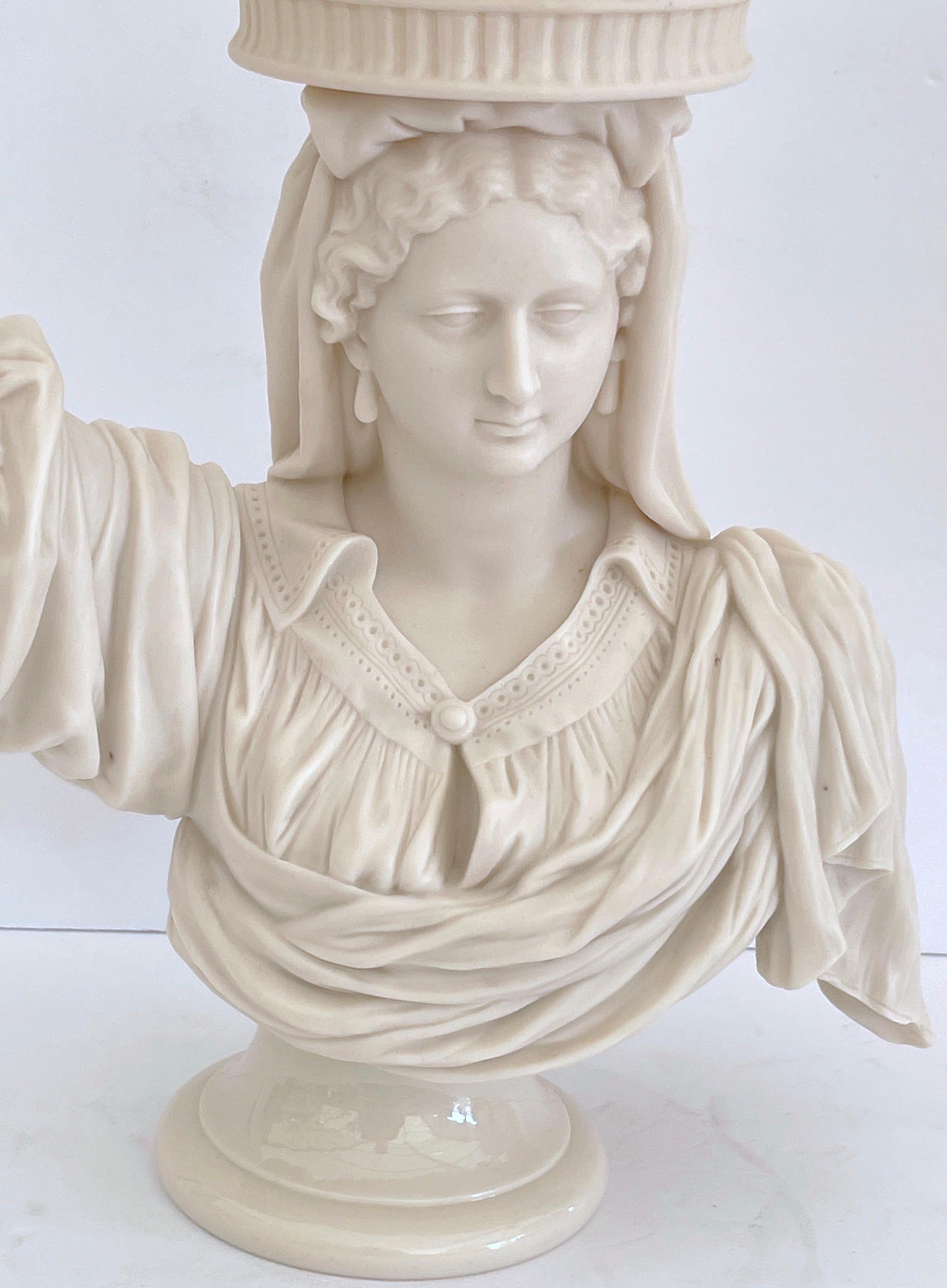 19th C English Parian Lady Holding a Basket Centerpiece/ Tazza/ Vase  In Good Condition In West Palm Beach, FL