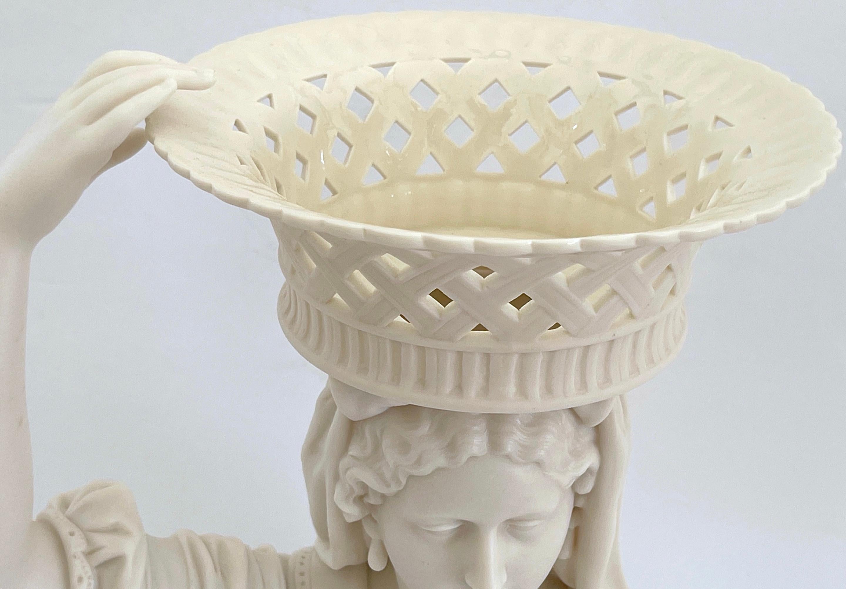 19th C English Parian Lady Holding a Basket Centerpiece/ Tazza/ Vase  2