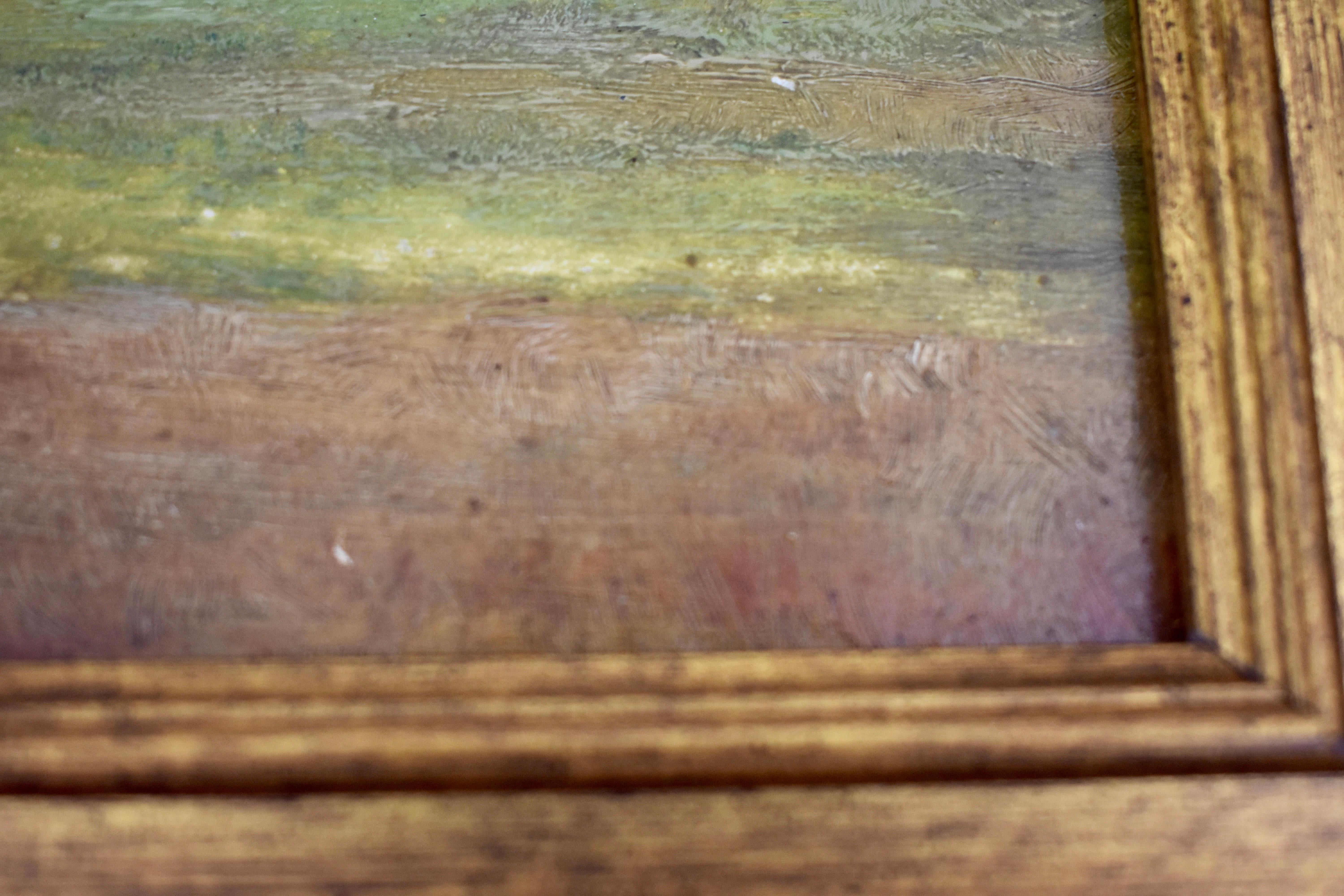 Huile sur toile d'une scène de ferme pastorale après-midi anglais, cadre en bois à feuilles d'or en vente 6