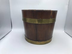 19th Century English Pine and Brass Banded Collar Bucket Cachepot