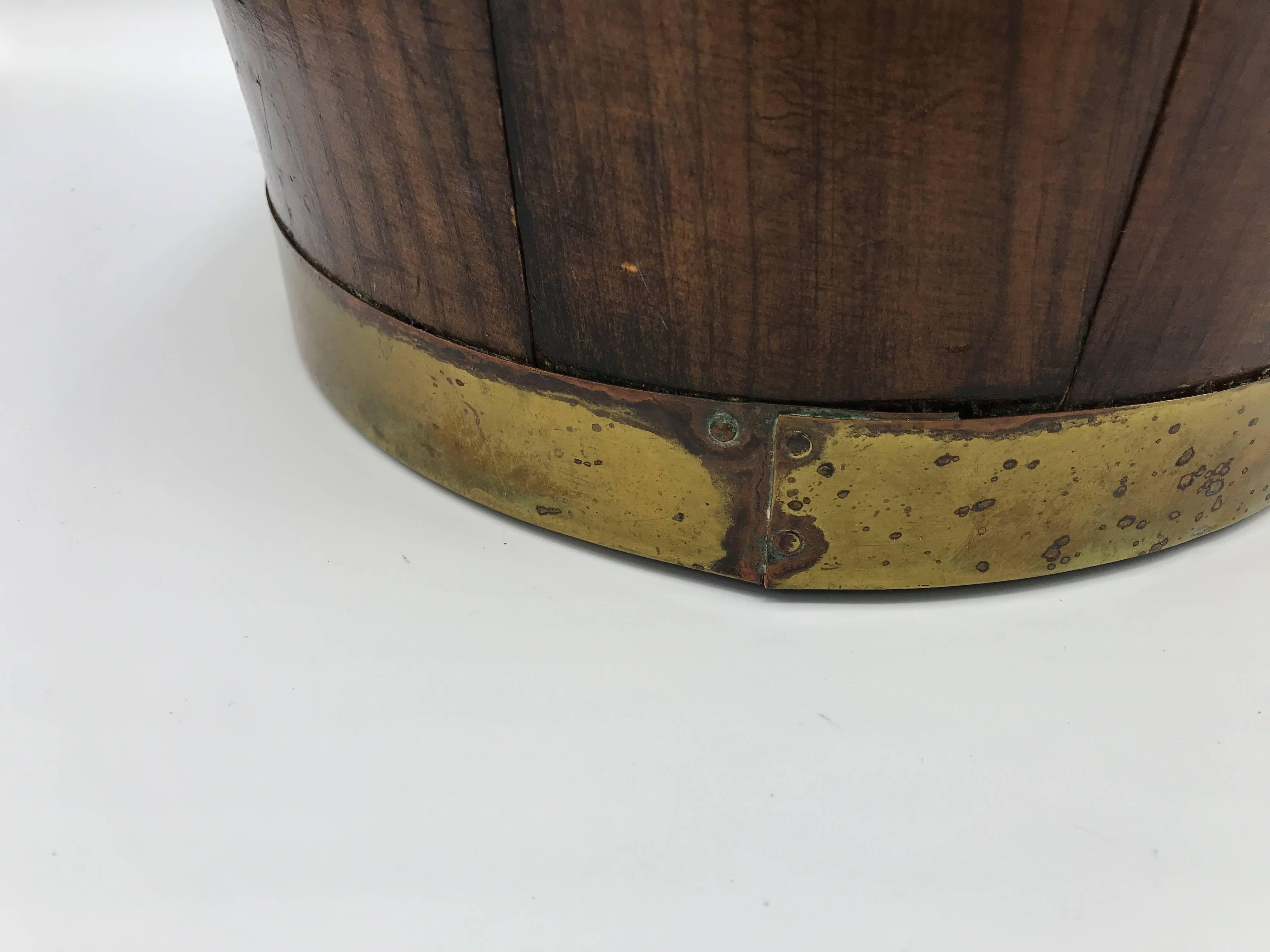 19th Century English Pine and Brass Banded Collar Bucket Cachepot For Sale 2