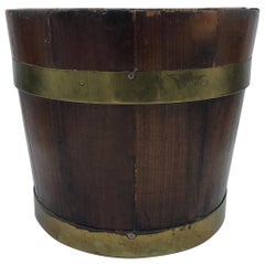 Antique 19th Century English Pine and Brass Banded Collar Bucket Cachepot