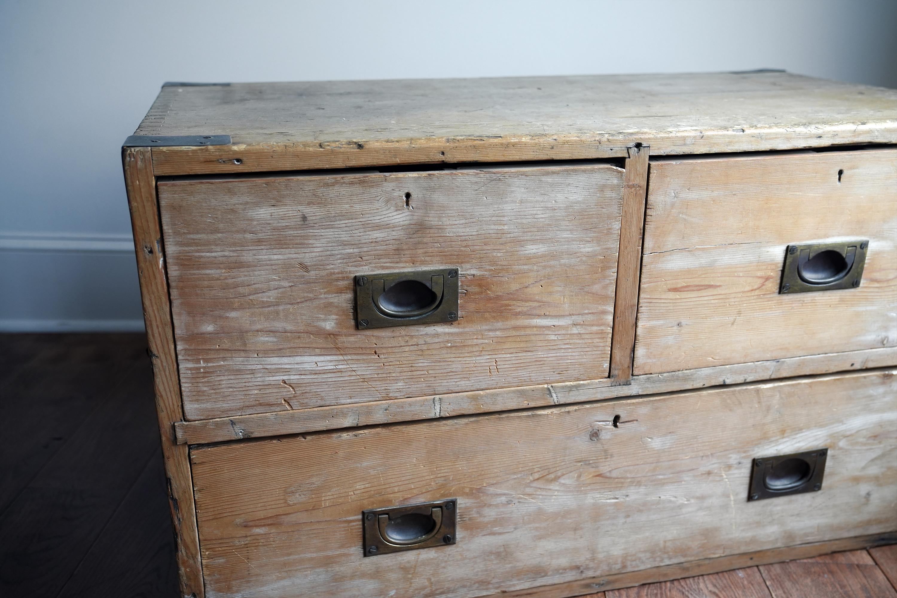 19th Century English Pine and Brass Campaign Chest 1