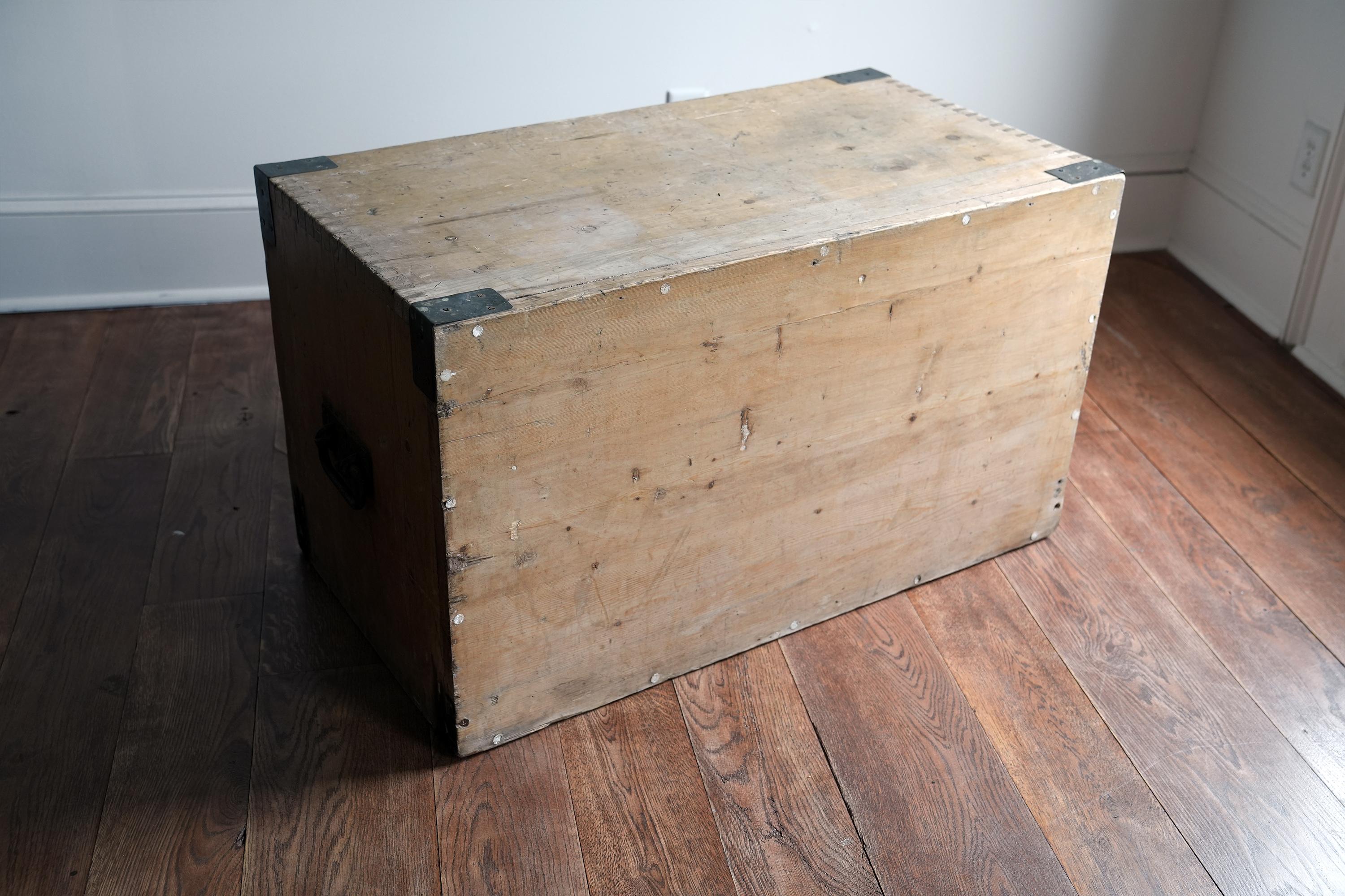 19th Century English Pine and Brass Campaign Chest 4
