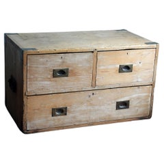 19th Century English Pine and Brass Campaign Chest