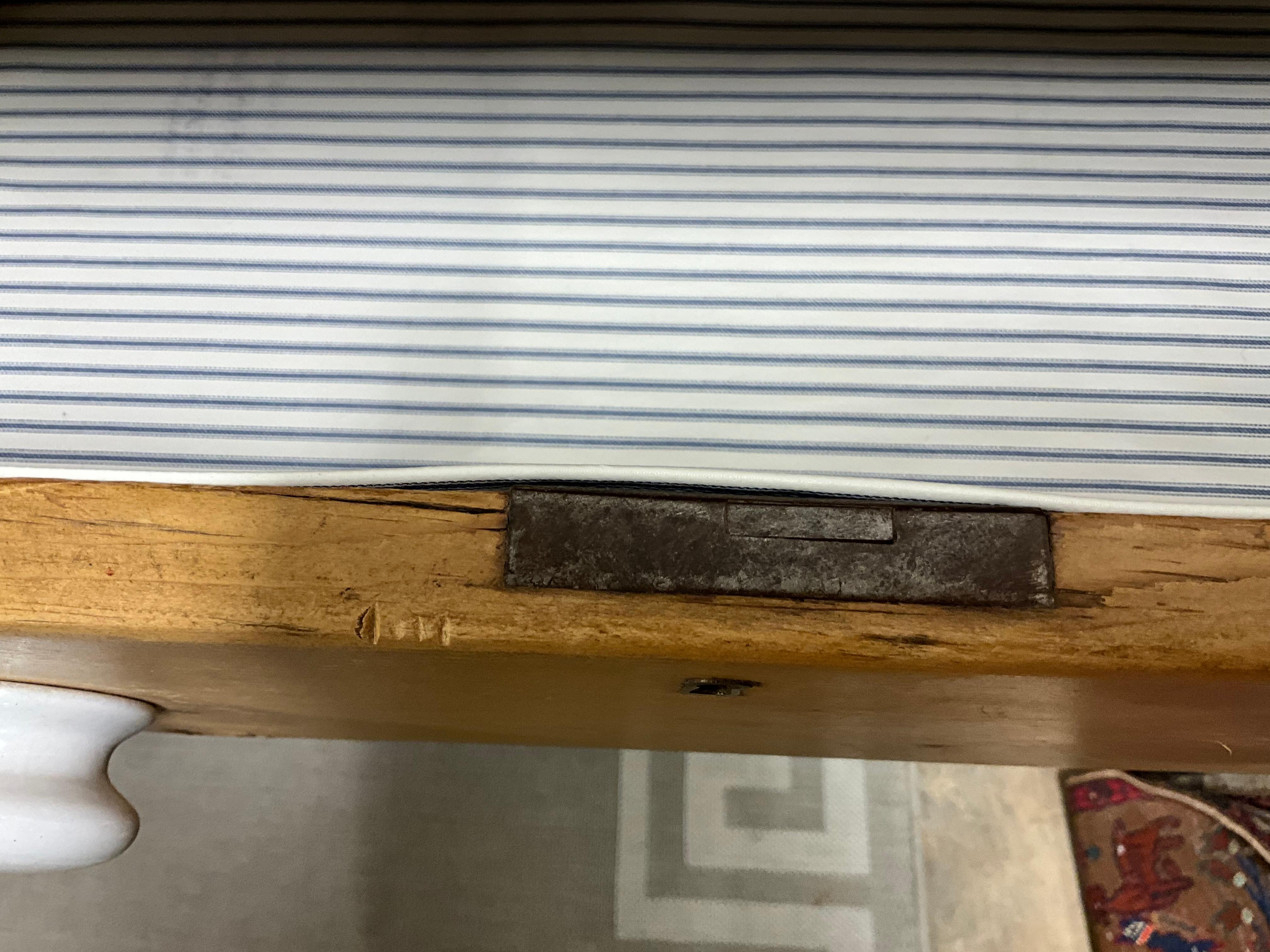 19th-C. English Pine Commode / Chest of Drawers W/ Blue & White Ticking In Good Condition In Kennesaw, GA