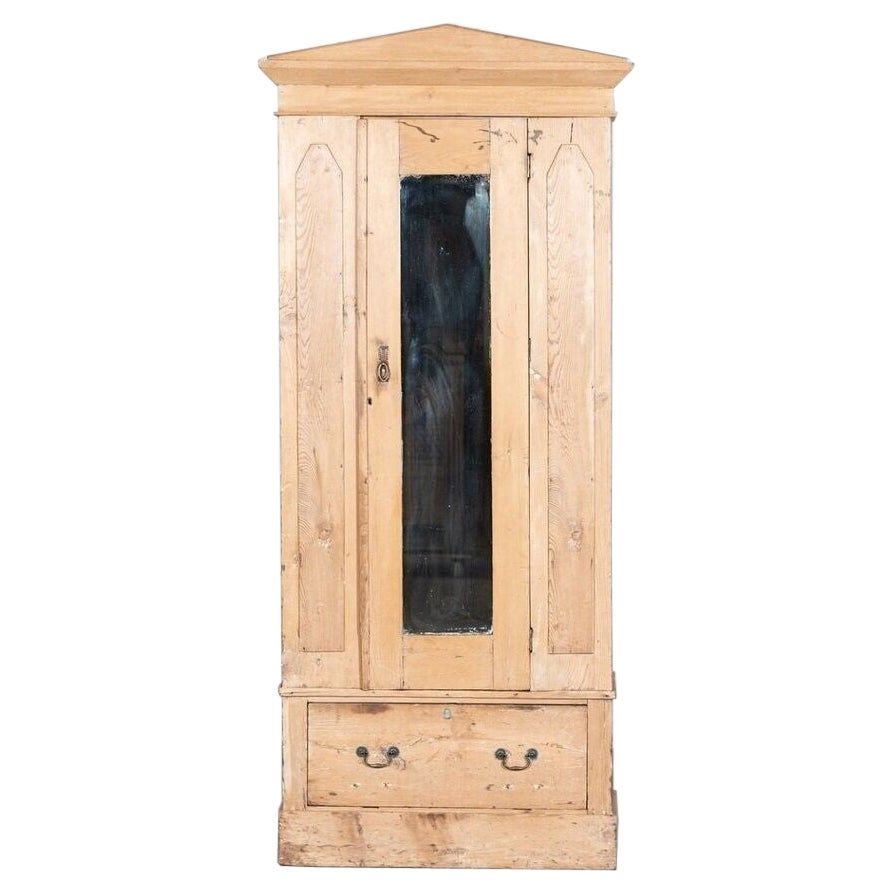 19th C English Pine Mirrored Wardrobe