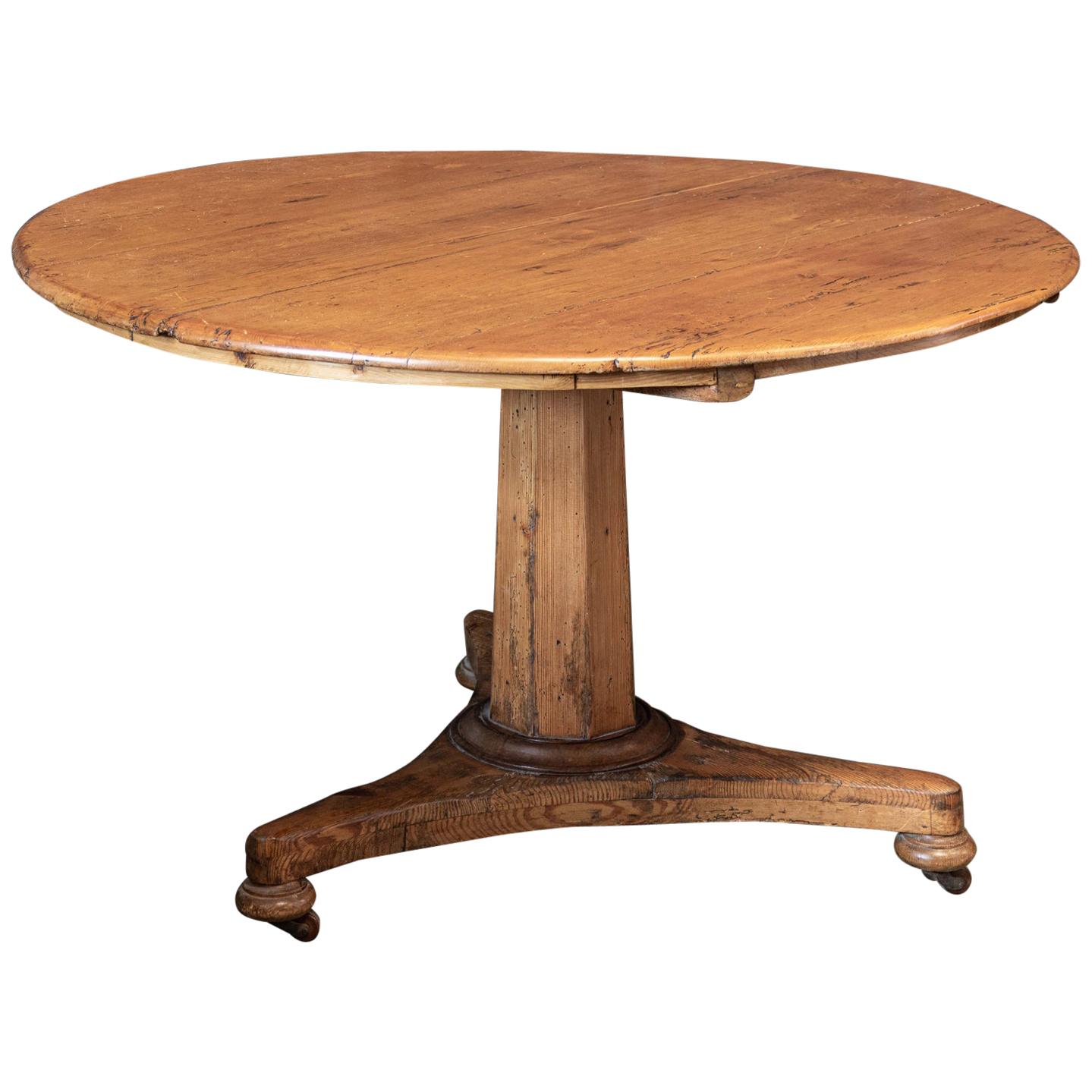 19th C English Pine Pedestal Breakfast Centre Table