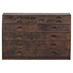 19th C English Pine Printers Bank of Drawers