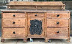 19th-C. English Primitive Rustic Scrubbed  Pine Sideboard / Cabinet / Hutch