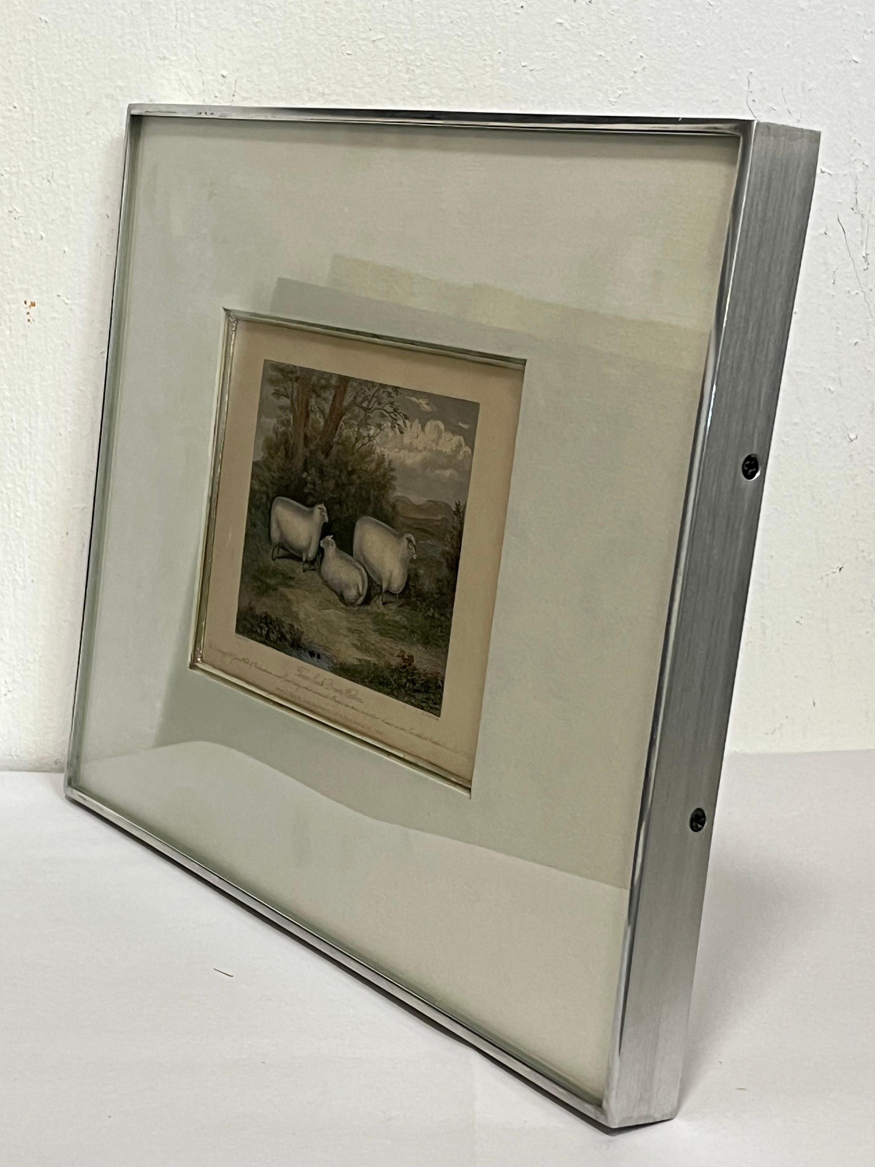 19th C English Print by H. Strafford of Three South Down Wethers Kulicke Frame In Good Condition For Sale In Atlanta, GA