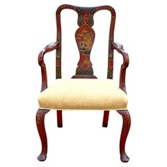 19th-C. English Red Chinoiserie Child’s Bergere Chair in Linen