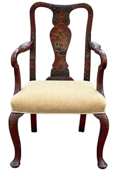 19th-C. English Red Chinoiserie Child’s Bergere Chair in Linen
