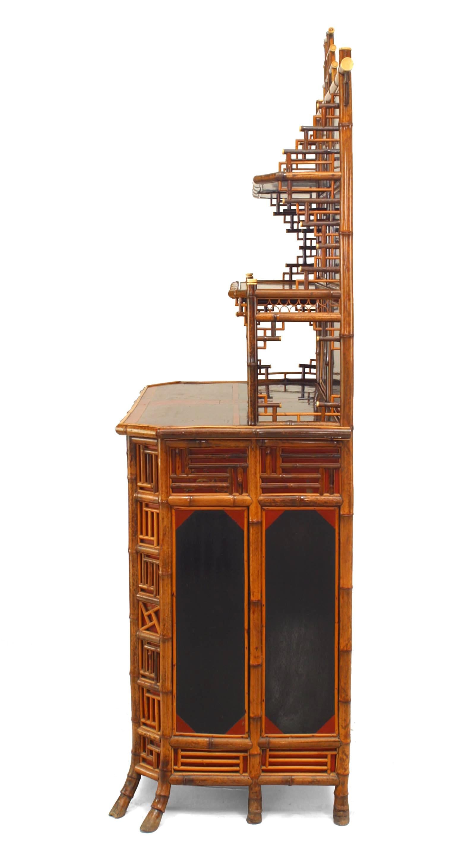 19th Century English Regency Style Bamboo Etagere with Lacquered Panels For Sale
