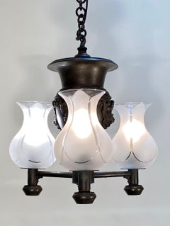 English Regency Bronze Argand Chandelier with Neoclassical Lion Mask