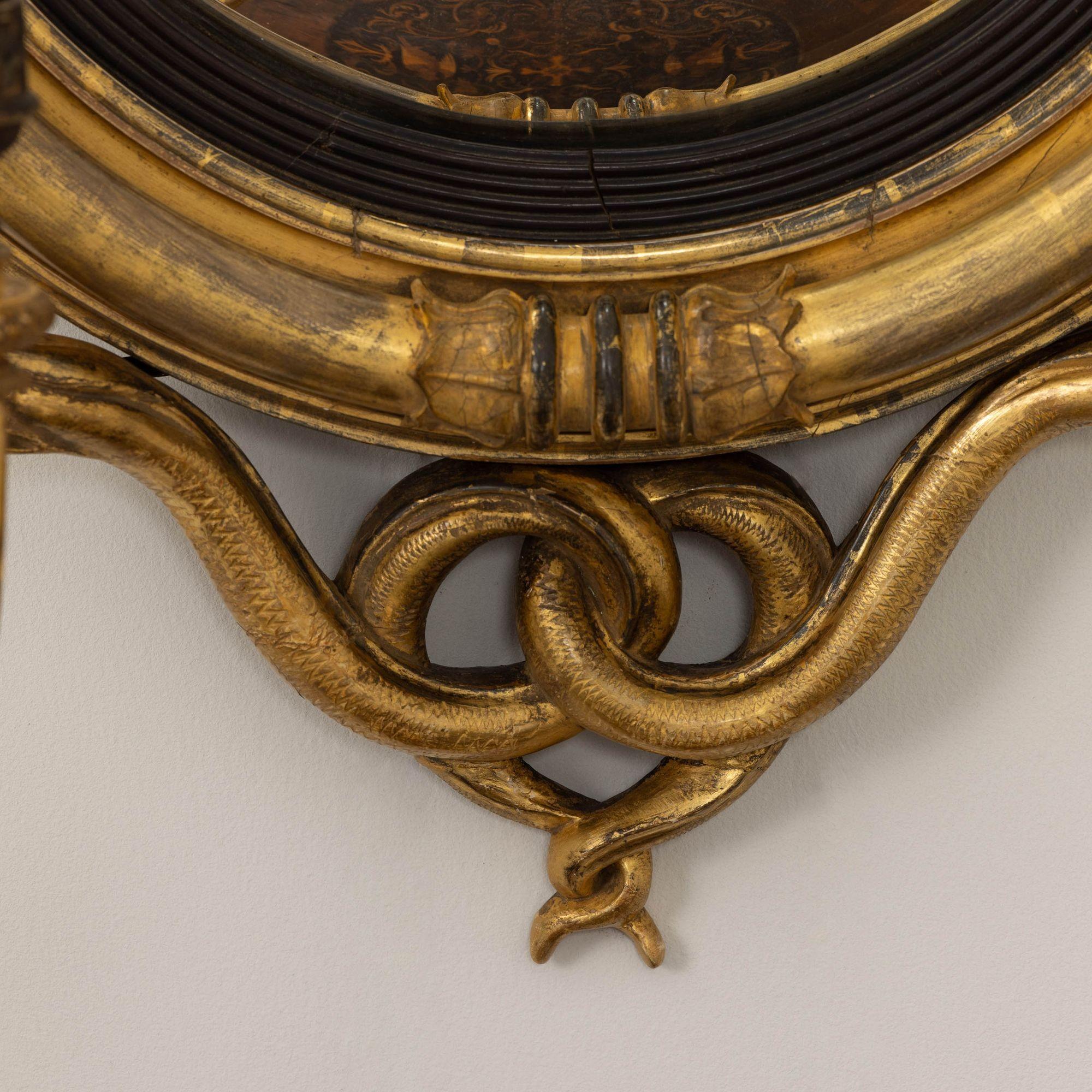 19. Jahrhundert. Englischer konvexer Regency-Spiegel aus Original-Giltwood im Angebot 7