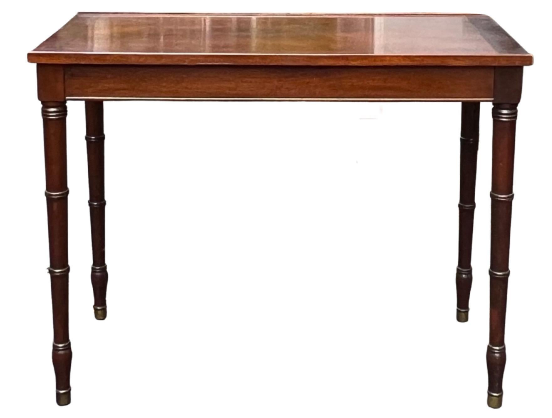 19th-C. English Regency Mahogany Lift Top Faux Bamboo Side / Console Tables -S/2 In Good Condition In Kennesaw, GA