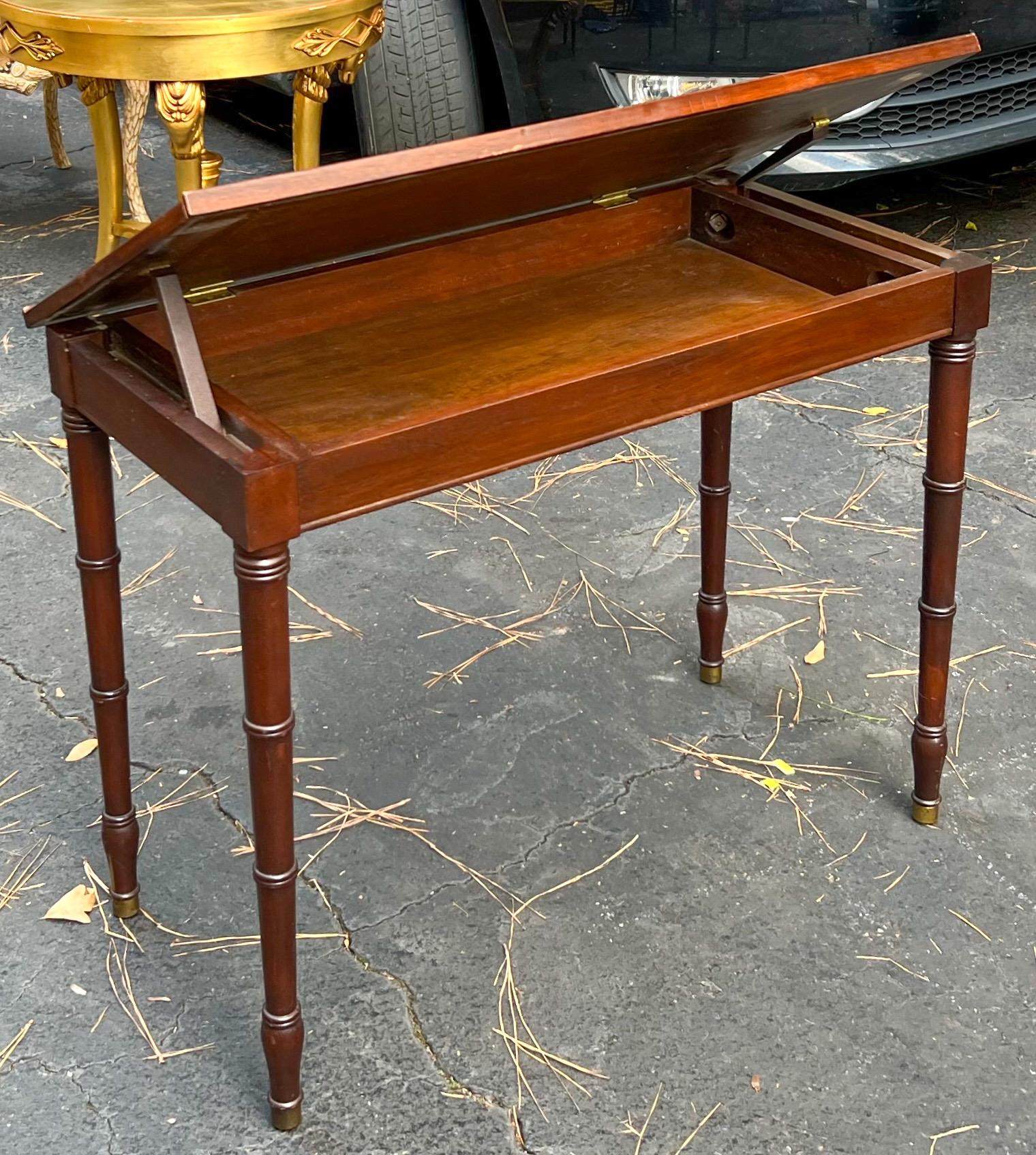 19th Century 19th-C. English Regency Mahogany Lift Top Faux Bamboo Side / Console Tables -S/2