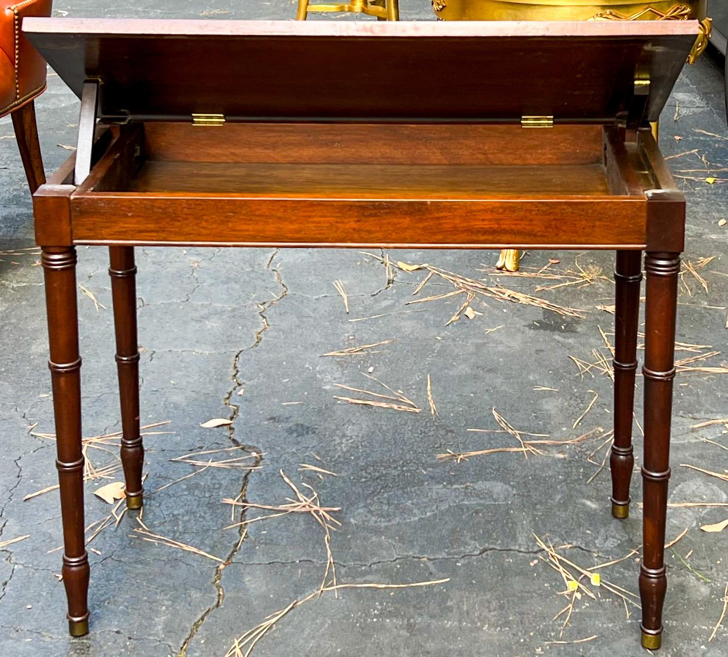 19th-C. English Regency Mahogany Lift Top Faux Bamboo Side / Console Tables -S/2 2