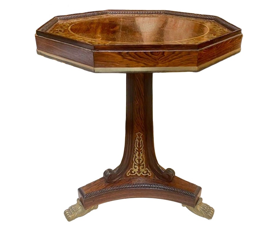19th c. English Regency Rosewood and Brass Inlaid Side Table