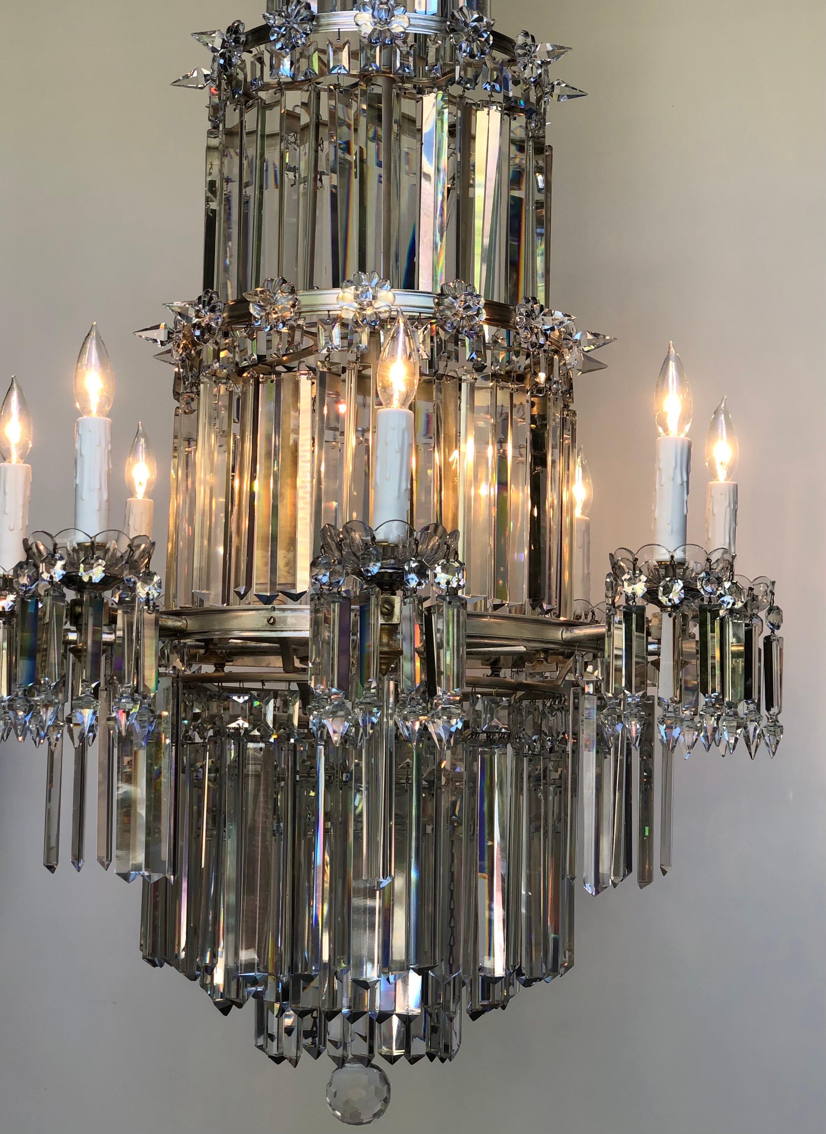 19th C. English Regency Waterfall Silver Plate & Crystal Chandelier / Gasolier For Sale 4