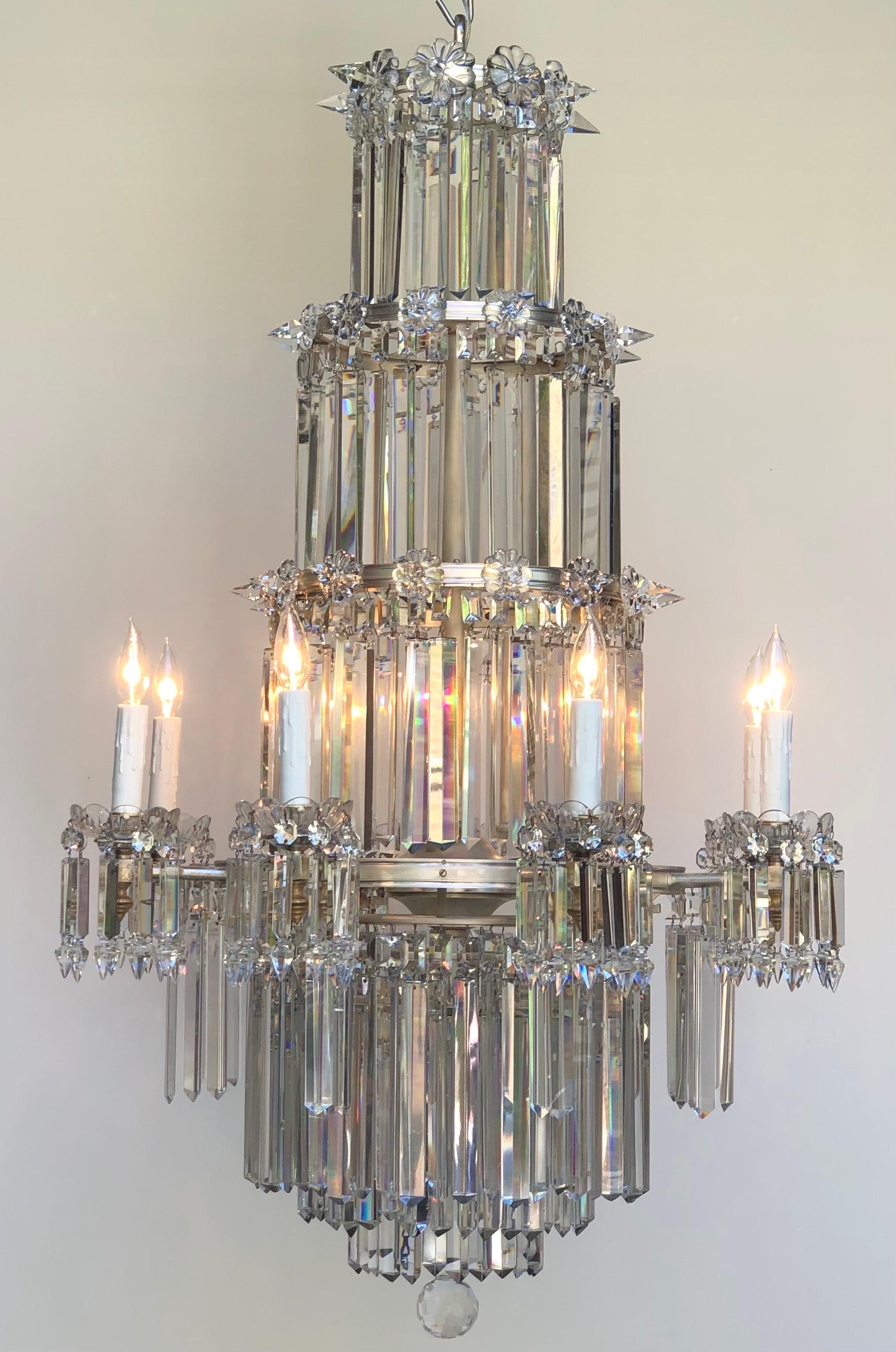 Lampadario a cascata in argento e cristallo del 19° secolo, Regency inglese in vendita 7