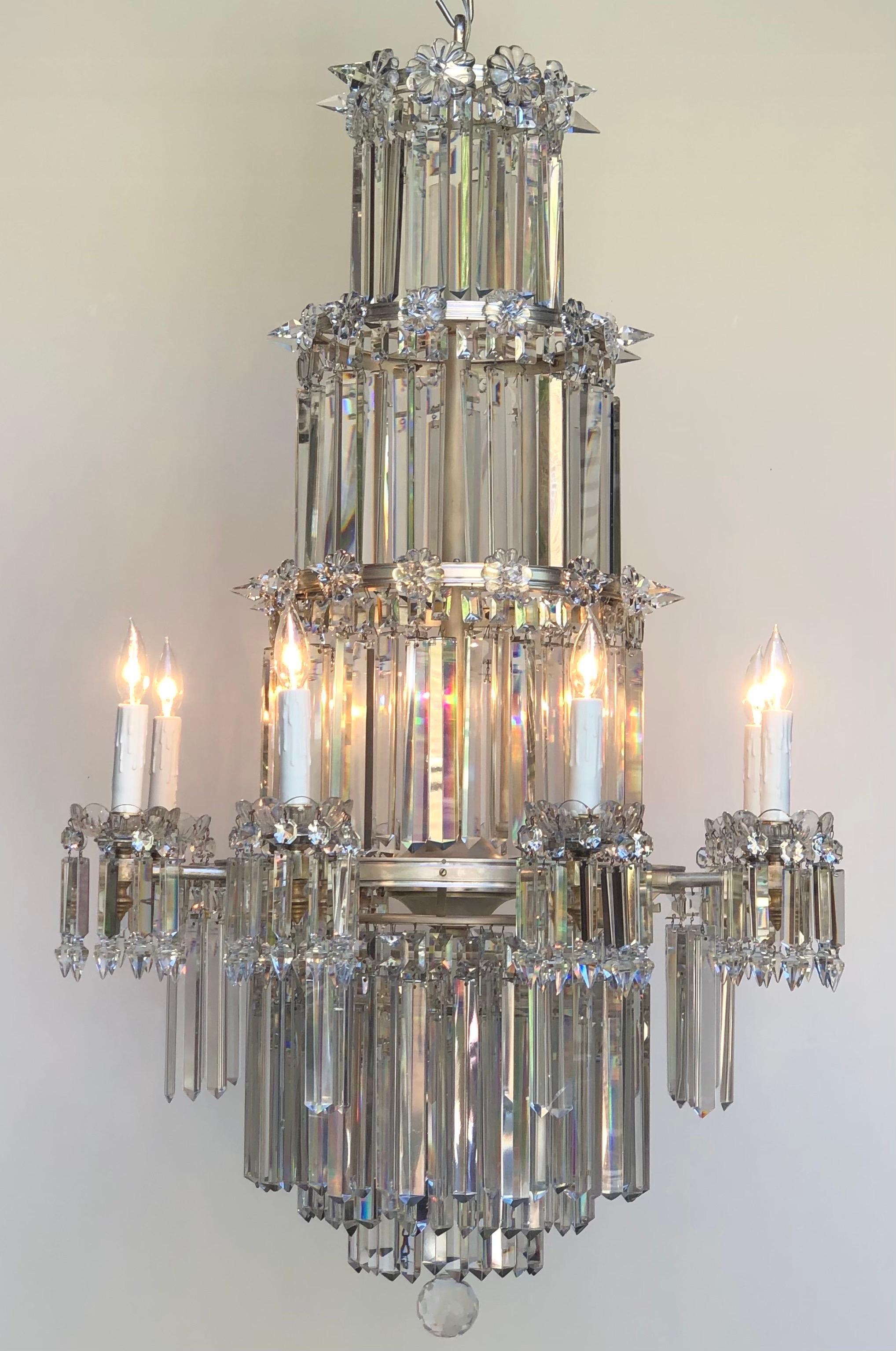 19th C. English Regency Waterfall Silver Plate & Crystal Chandelier / Gasolier For Sale 8