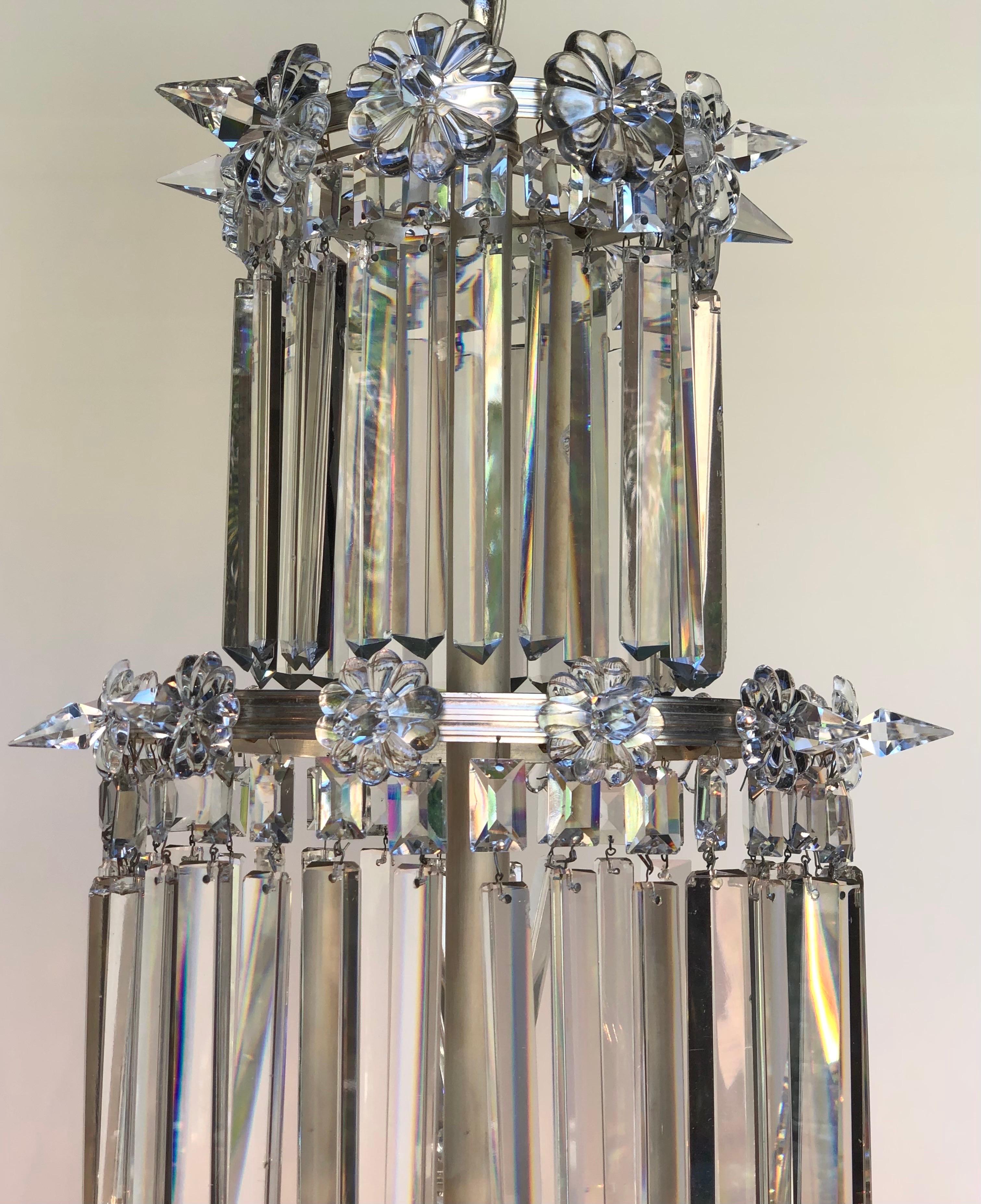 19th C. English Regency Waterfall Silver Plate & Crystal Chandelier / Gasolier In Good Condition For Sale In Charleston, SC
