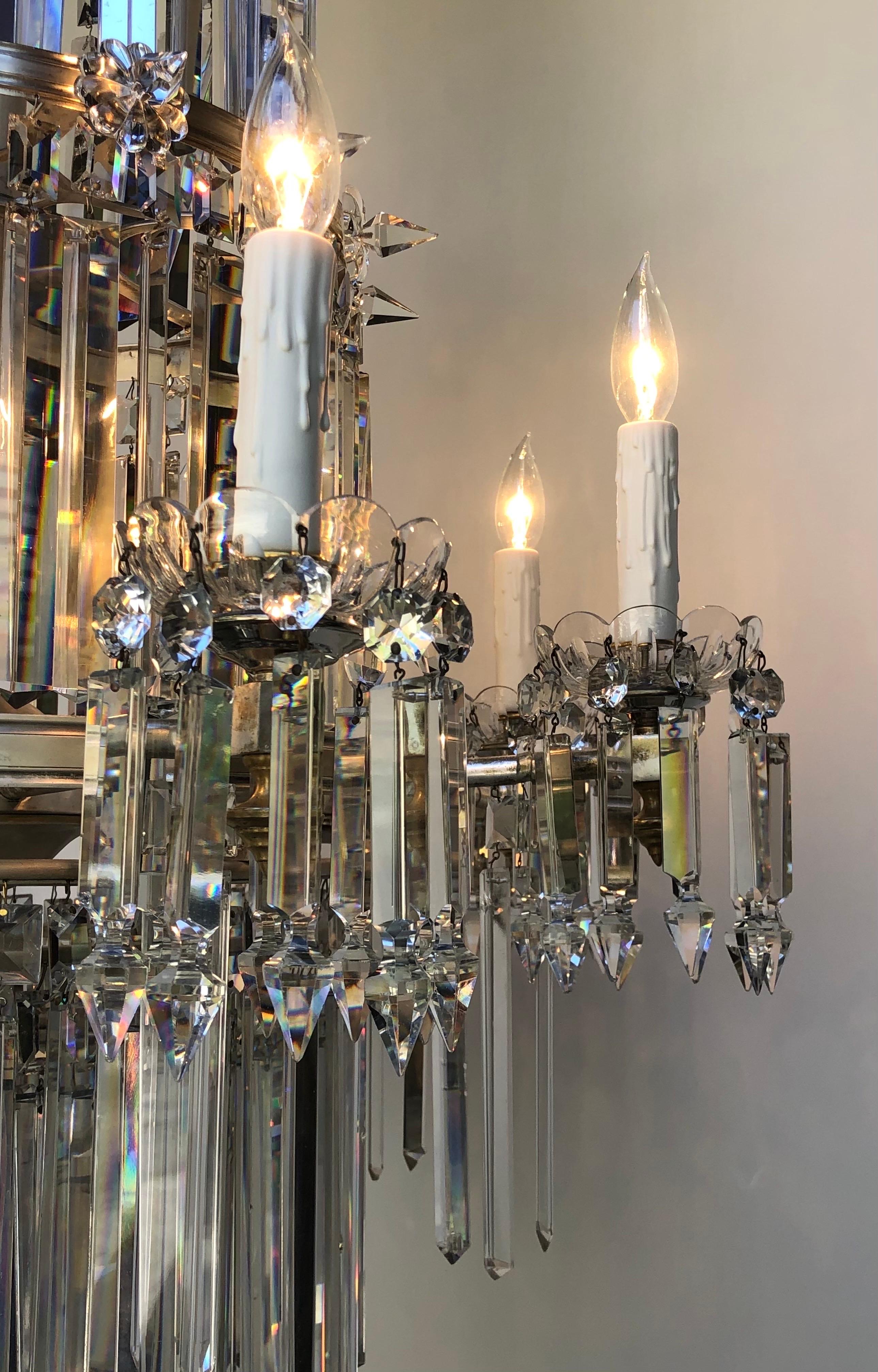 19th C. English Regency Waterfall Silver Plate & Crystal Chandelier / Gasolier For Sale 1