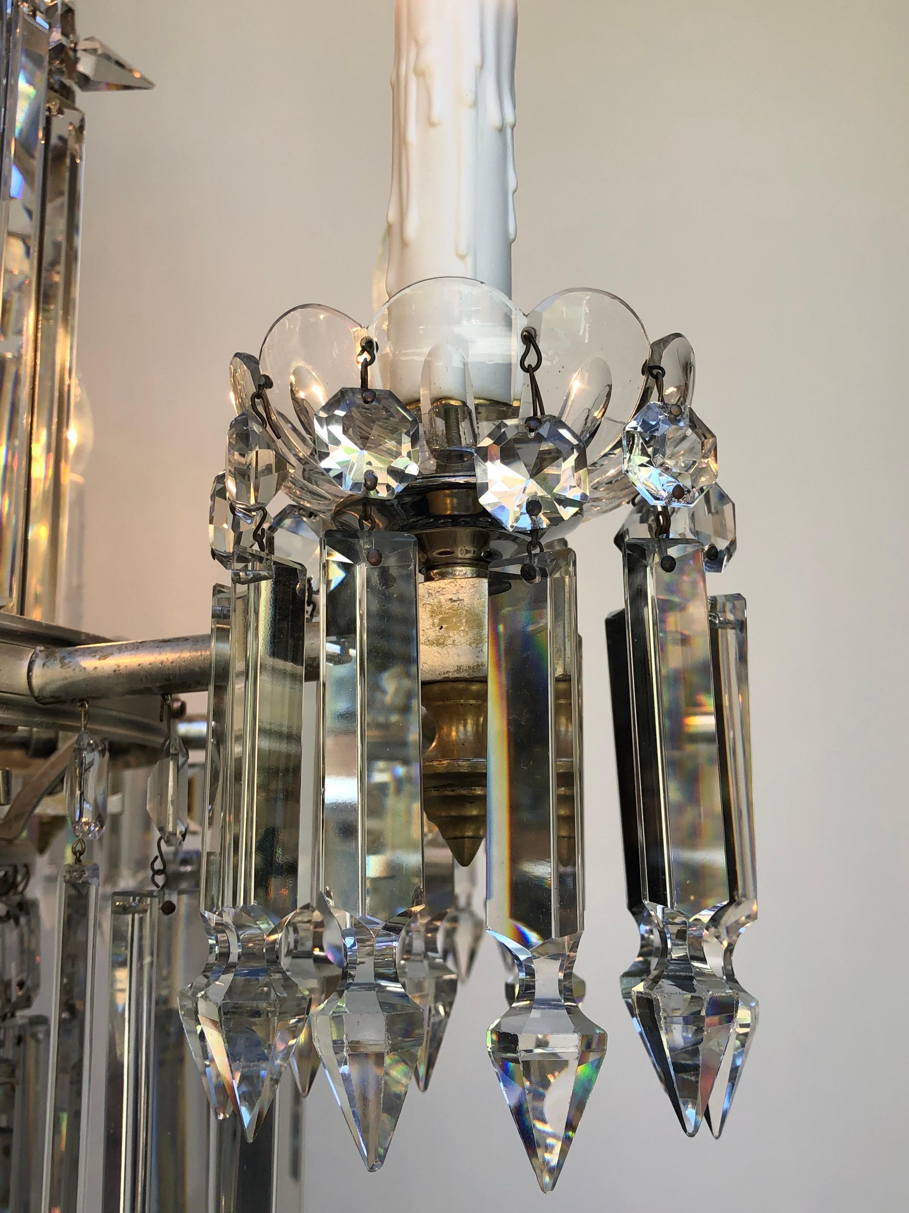 19th C. English Regency Waterfall Silver Plate & Crystal Chandelier / Gasolier For Sale 2
