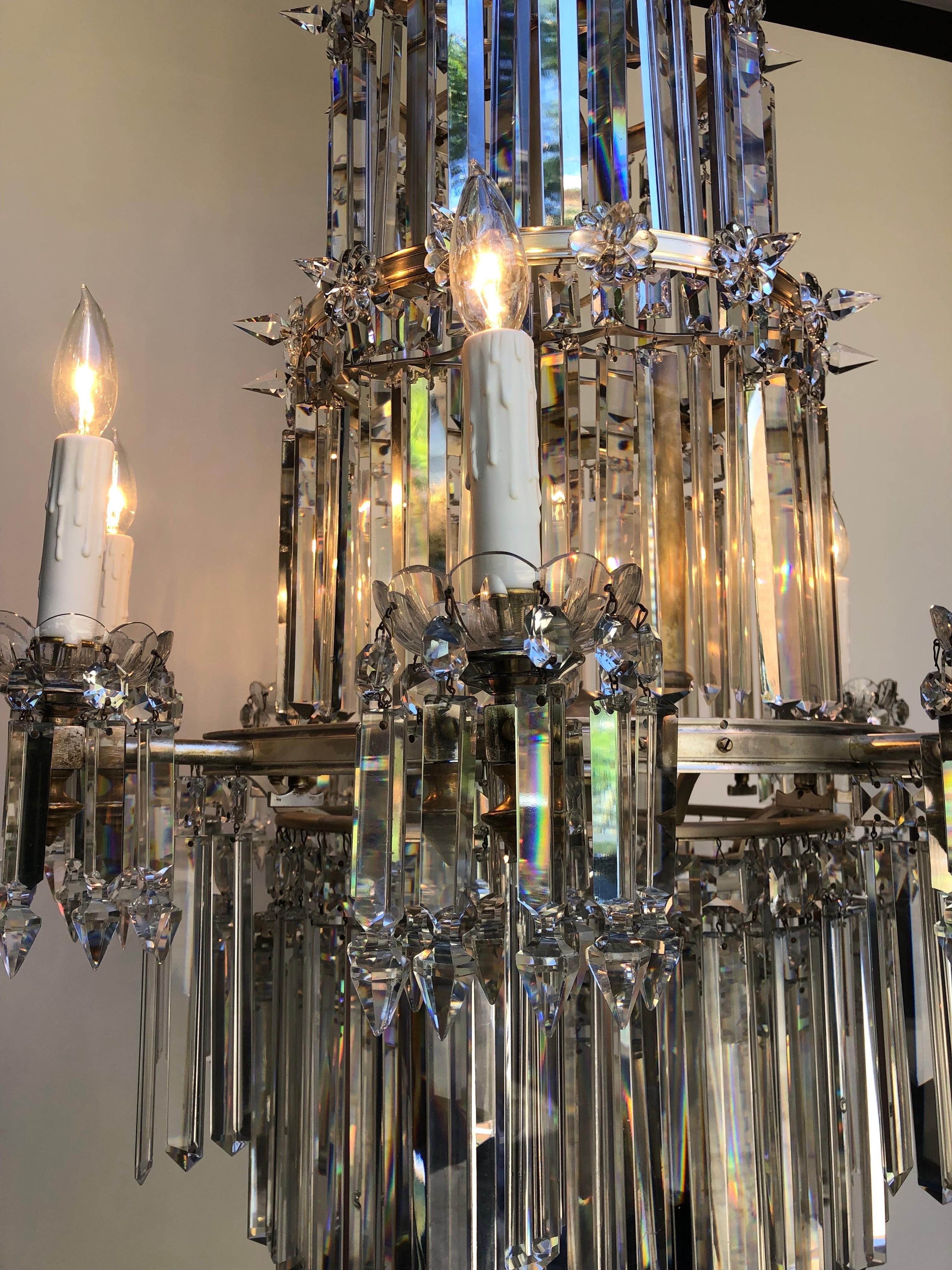 19th C. English Regency Waterfall Silver Plate & Crystal Chandelier / Gasolier For Sale 3