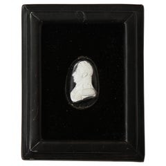 19th Century Reverse Carved Opaline Glass Portrait in Black Leather Frame