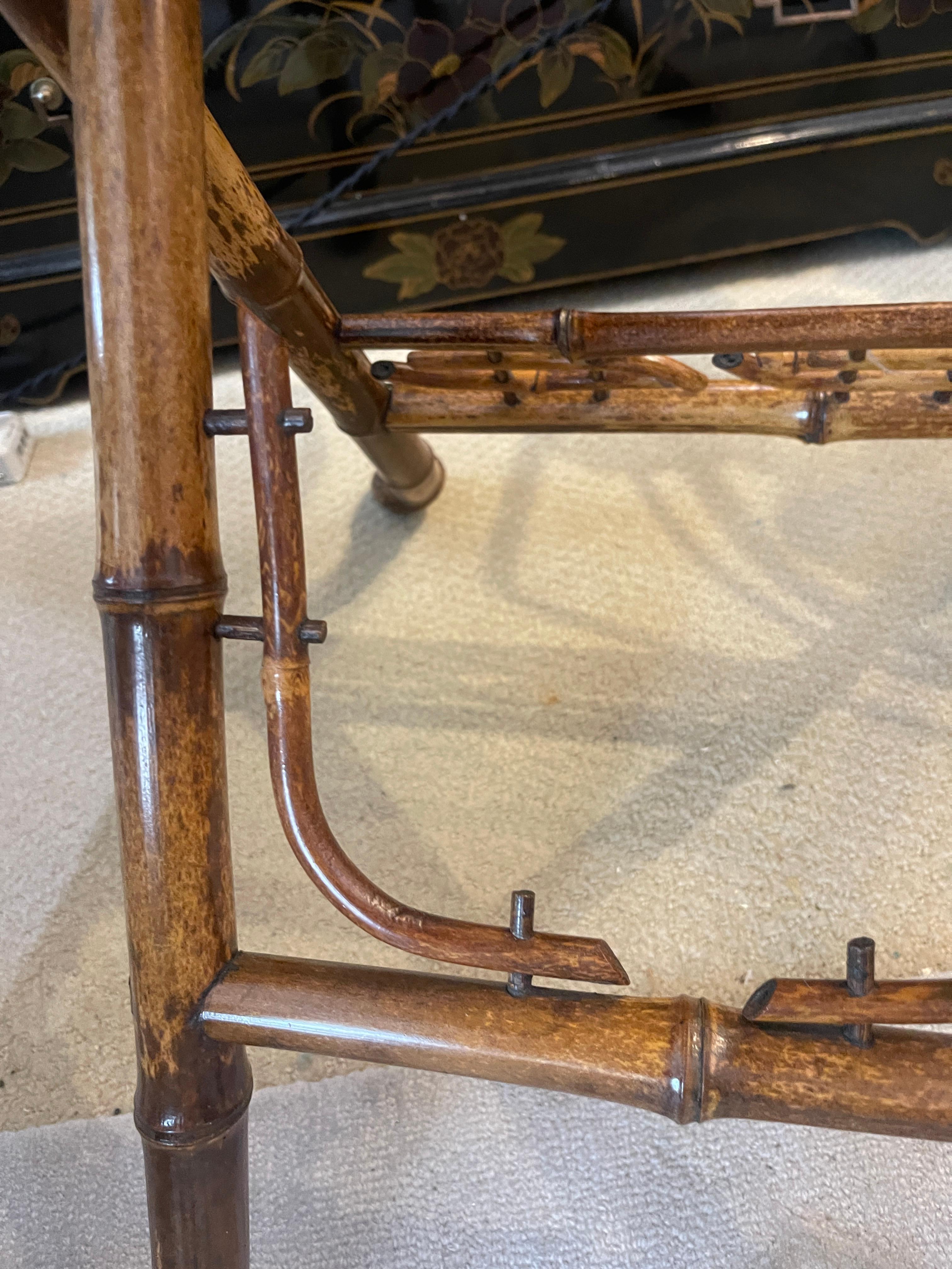 19Th C. English Root Bamboo & Marquetry Folding Serving Table 3