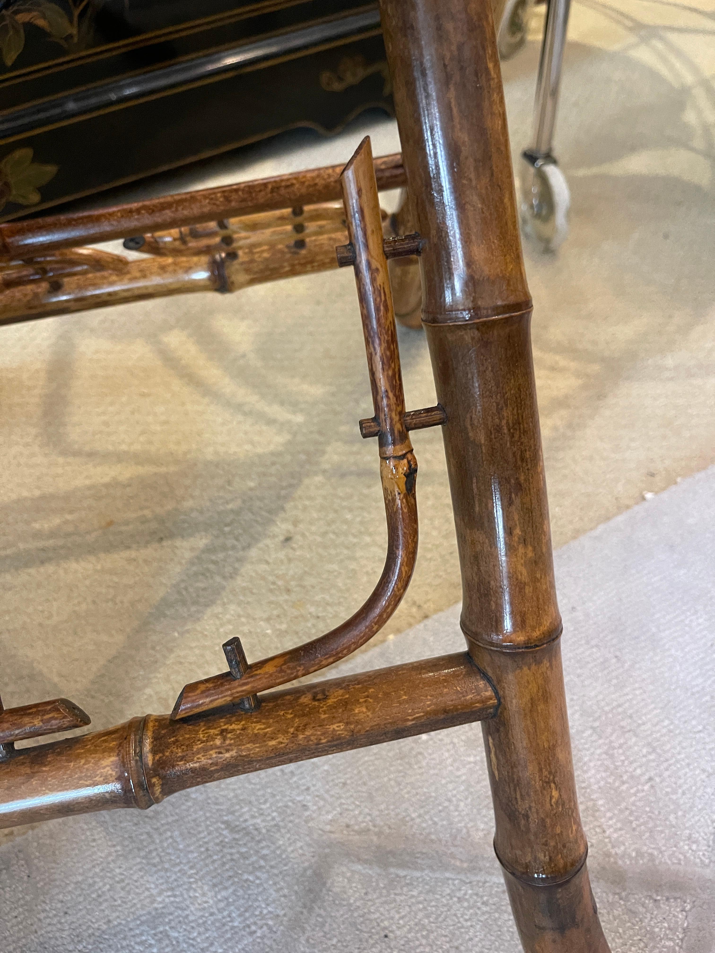 19Th C. English Root Bamboo & Marquetry Folding Serving Table 4