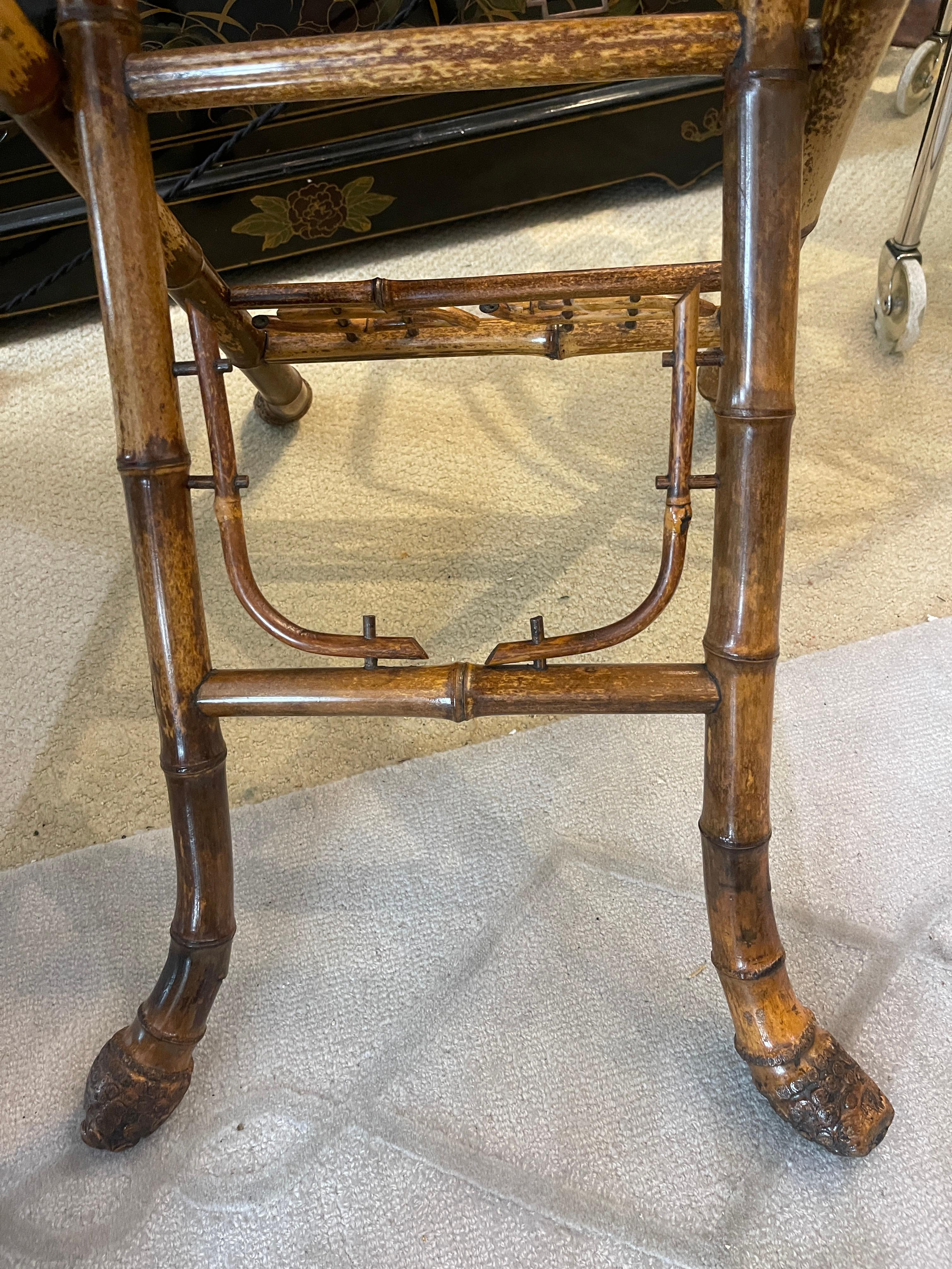 19Th C. English Root Bamboo & Marquetry Folding Serving Table 5
