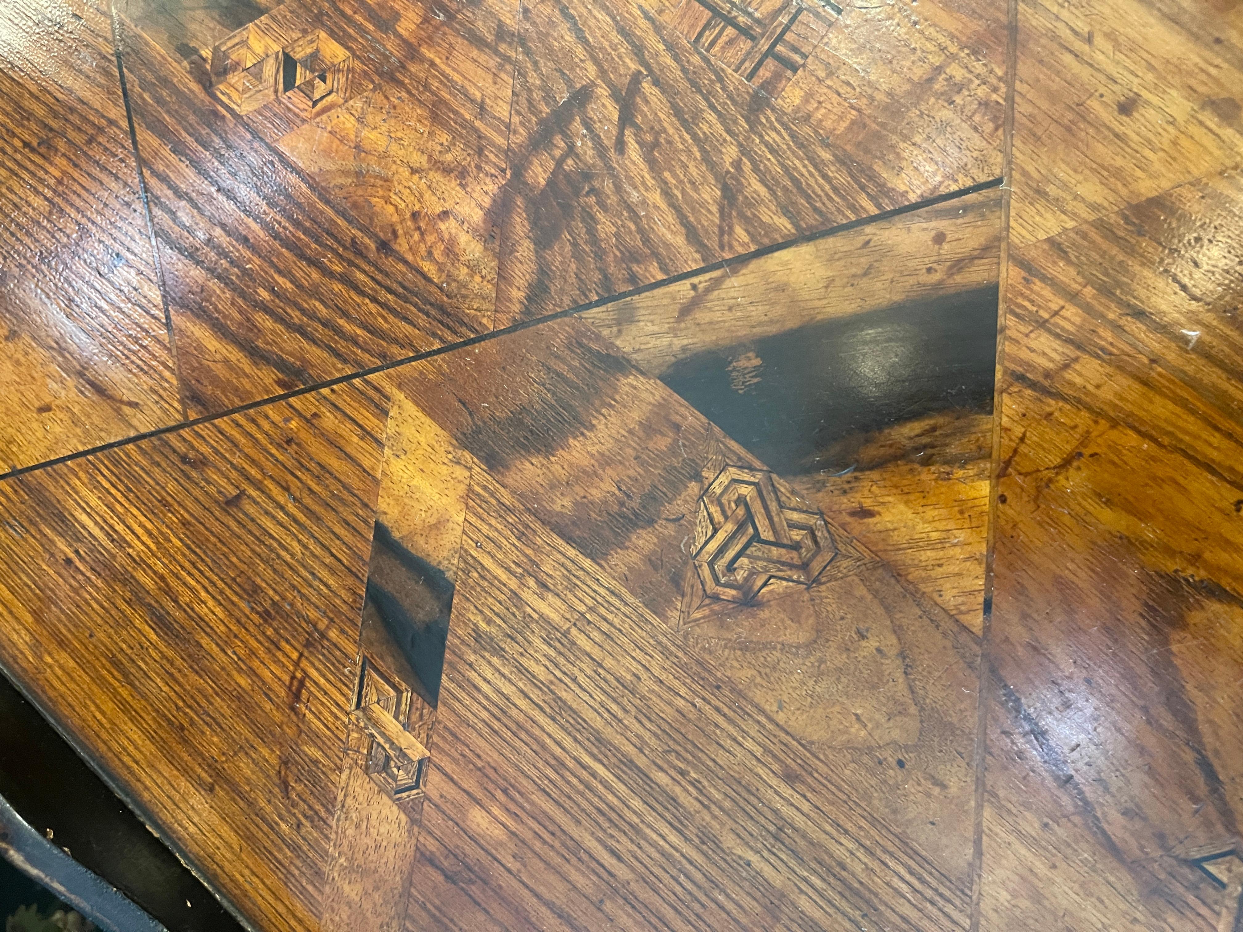 19Th C. English Root Bamboo & Marquetry Folding Serving Table 6