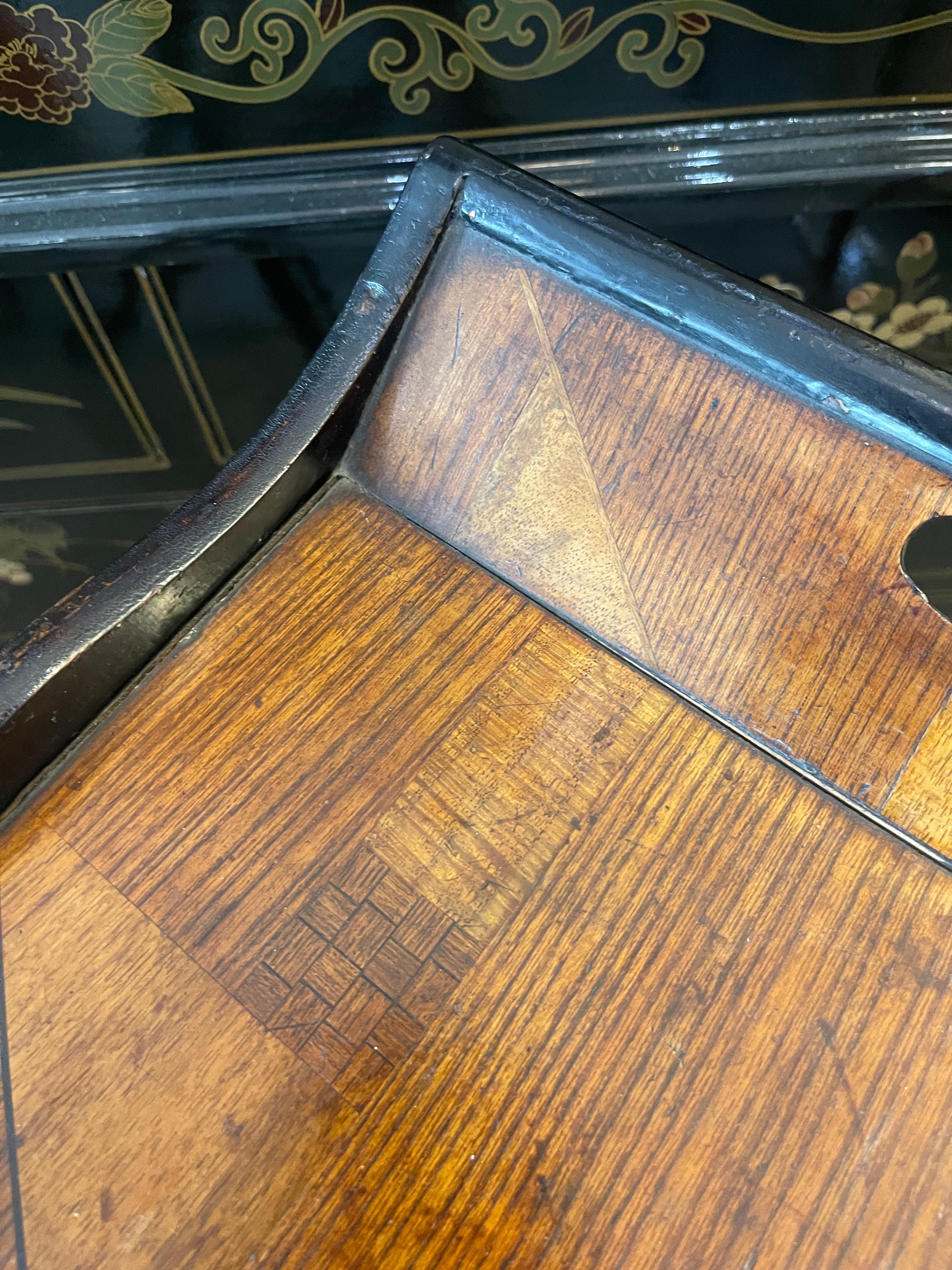 19Th C. English Root Bamboo & Marquetry Folding Serving Table 7