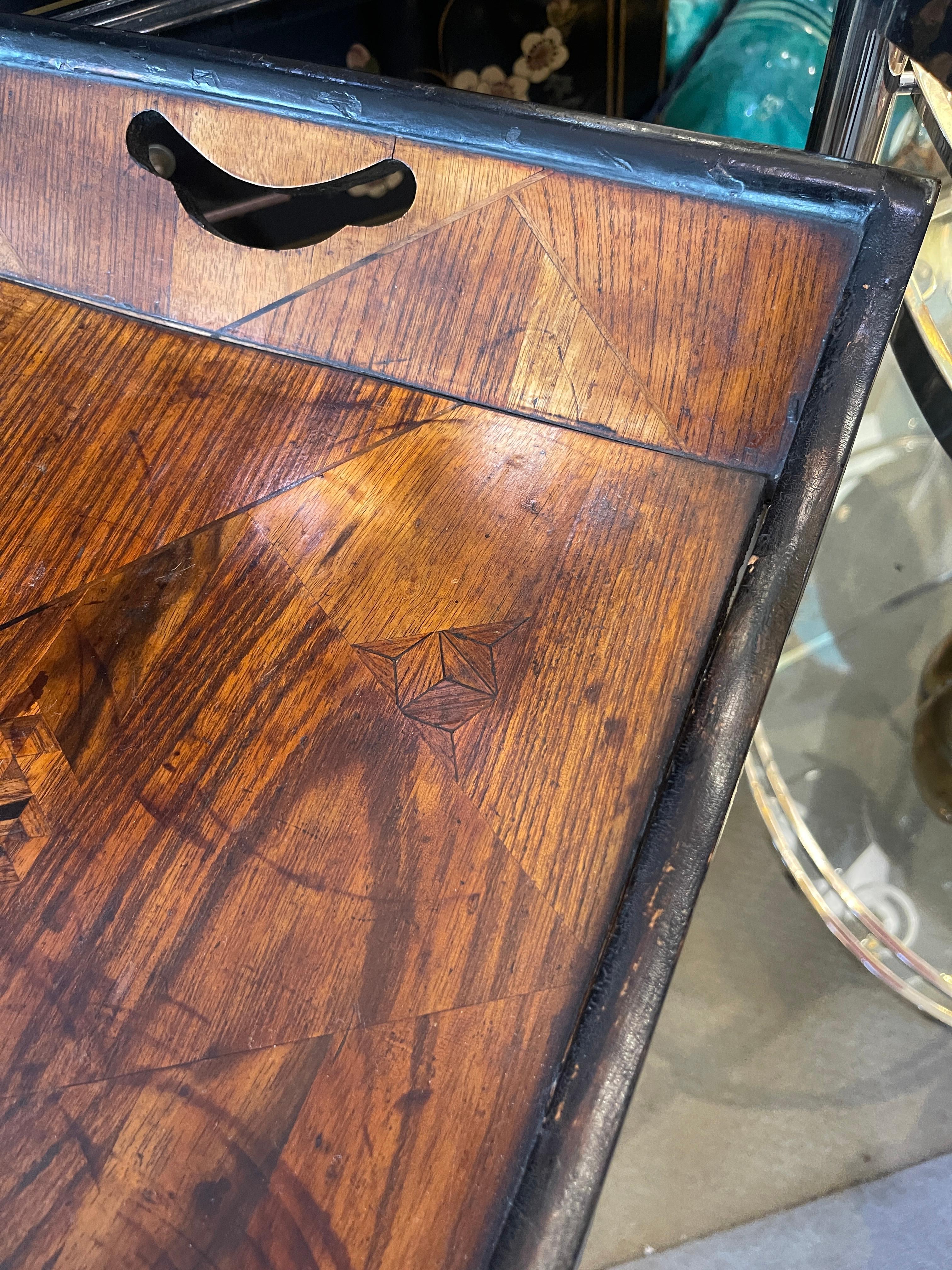 19Th C. English Root Bamboo & Marquetry Folding Serving Table 8