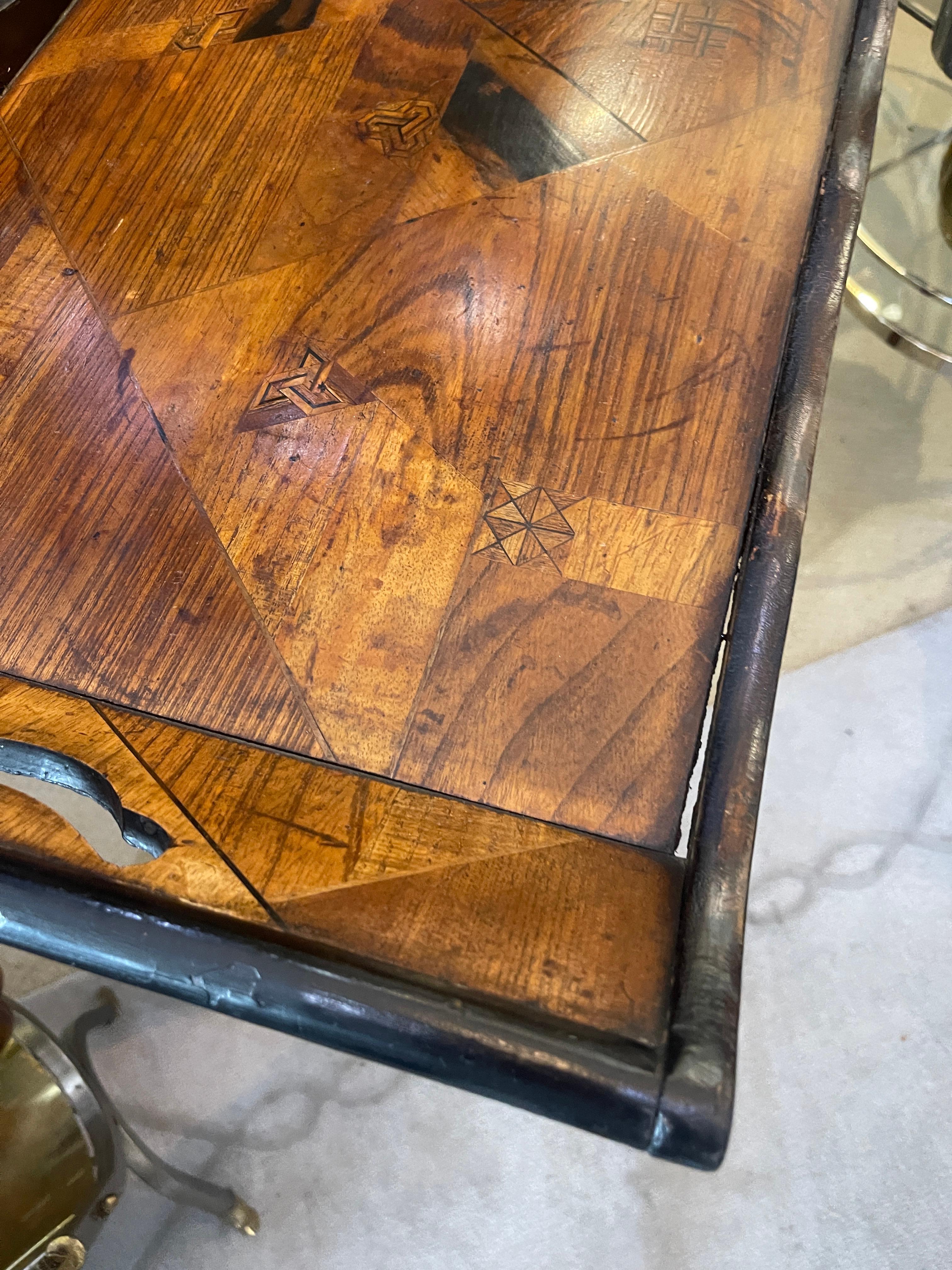 19Th C. English Root Bamboo & Marquetry Folding Serving Table 9