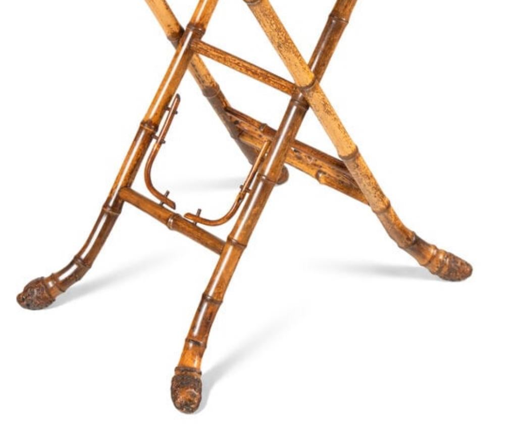 Hand-Crafted 19Th C. English Root Bamboo & Marquetry Folding Serving Table