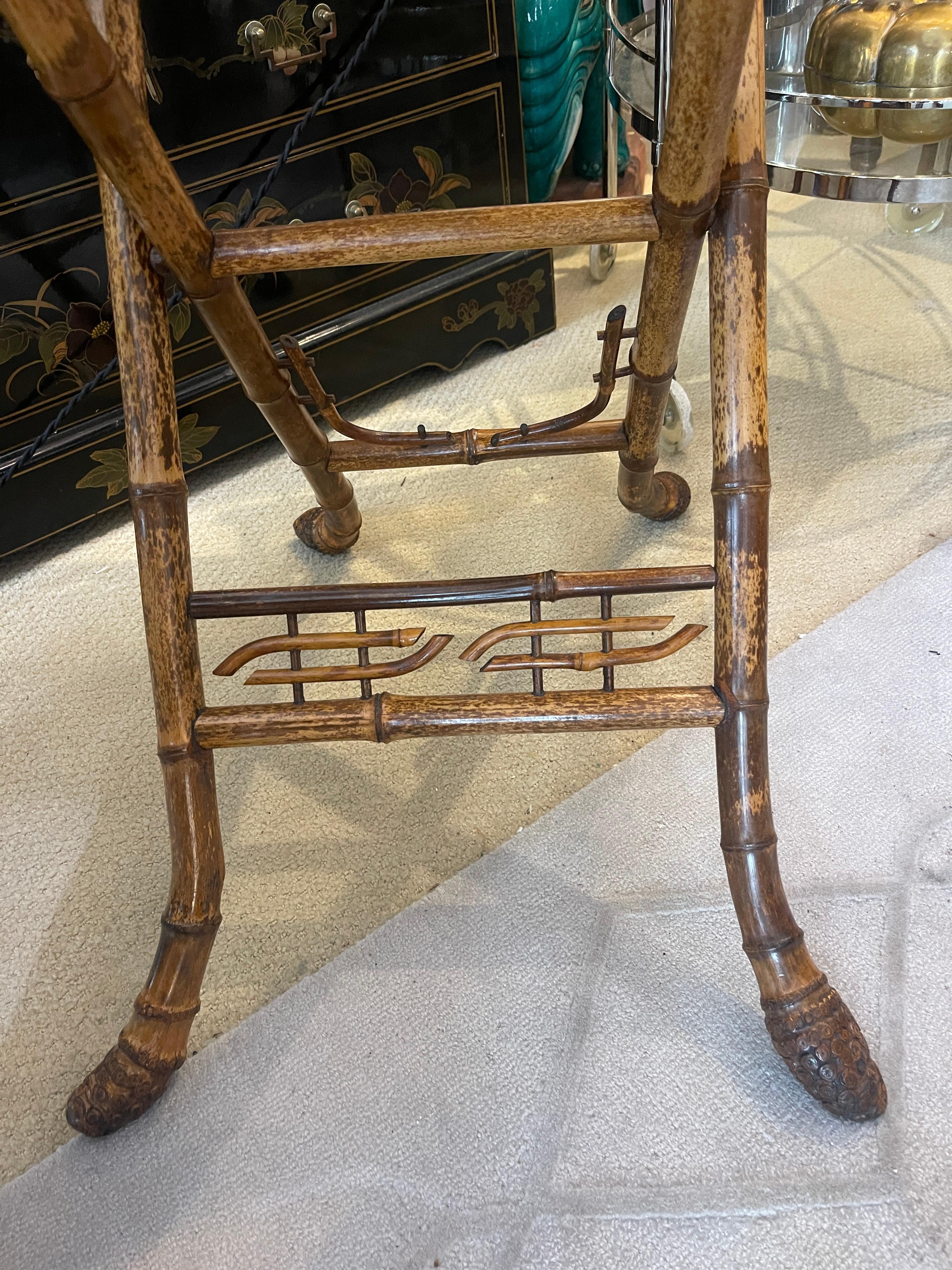 19th Century 19Th C. English Root Bamboo & Marquetry Folding Serving Table