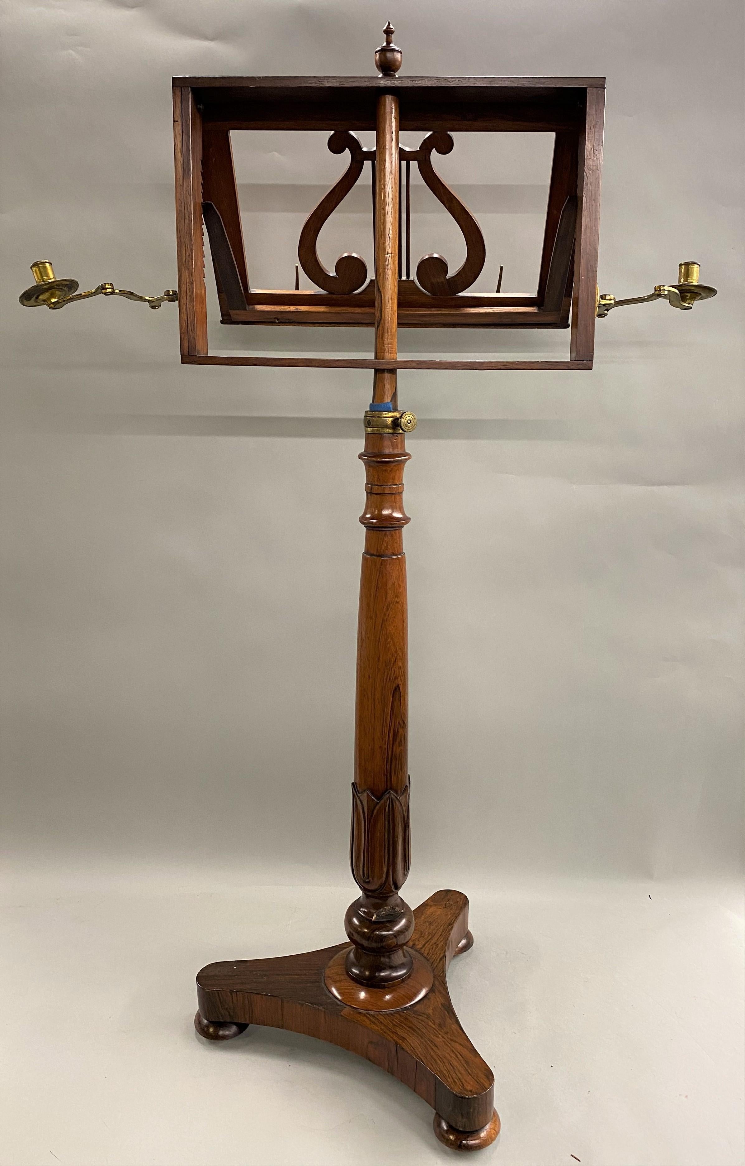 Brass 19th C English Rosewood Music Stand with Candle Sconces For Sale