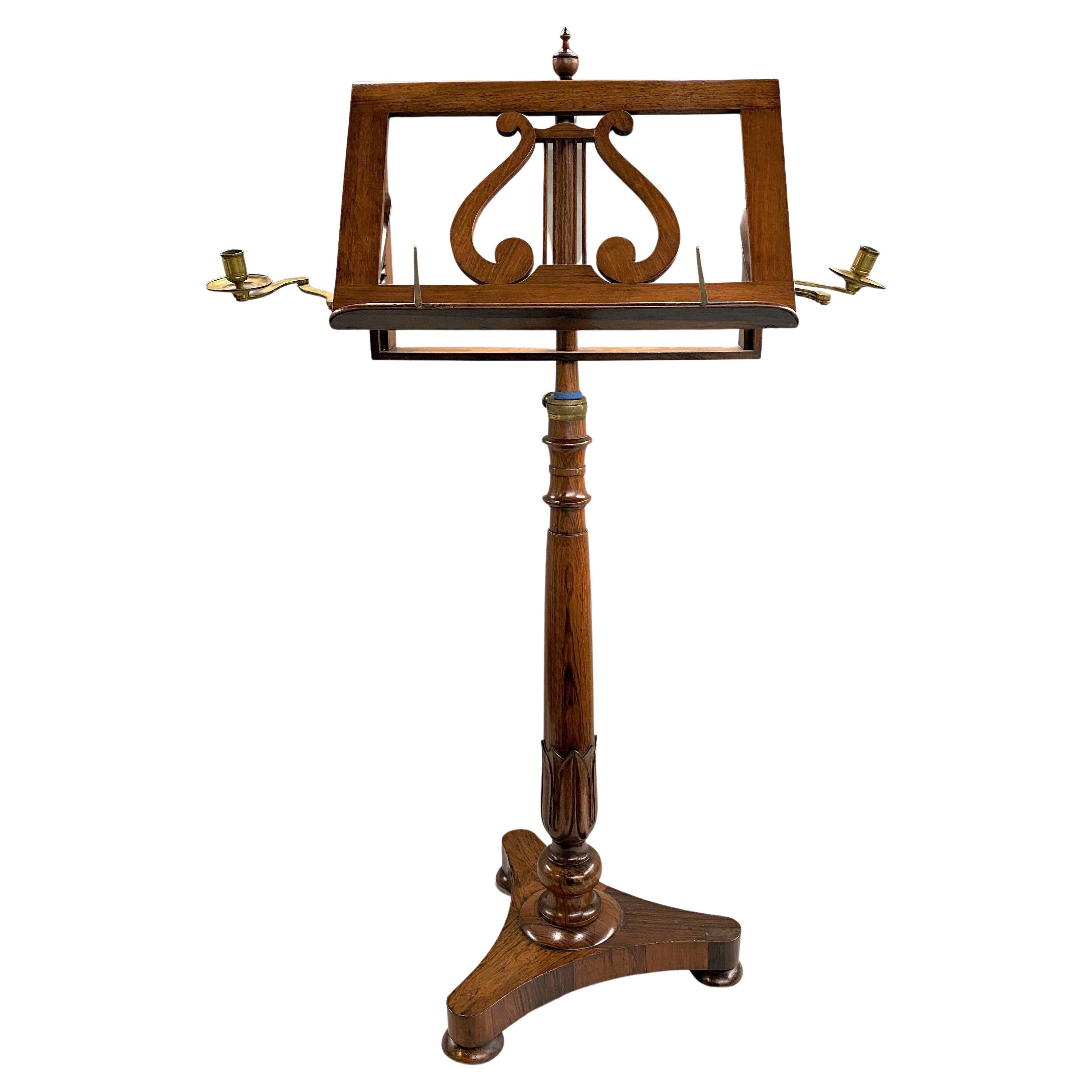 19th C English Rosewood Music Stand with Candle Sconces For Sale