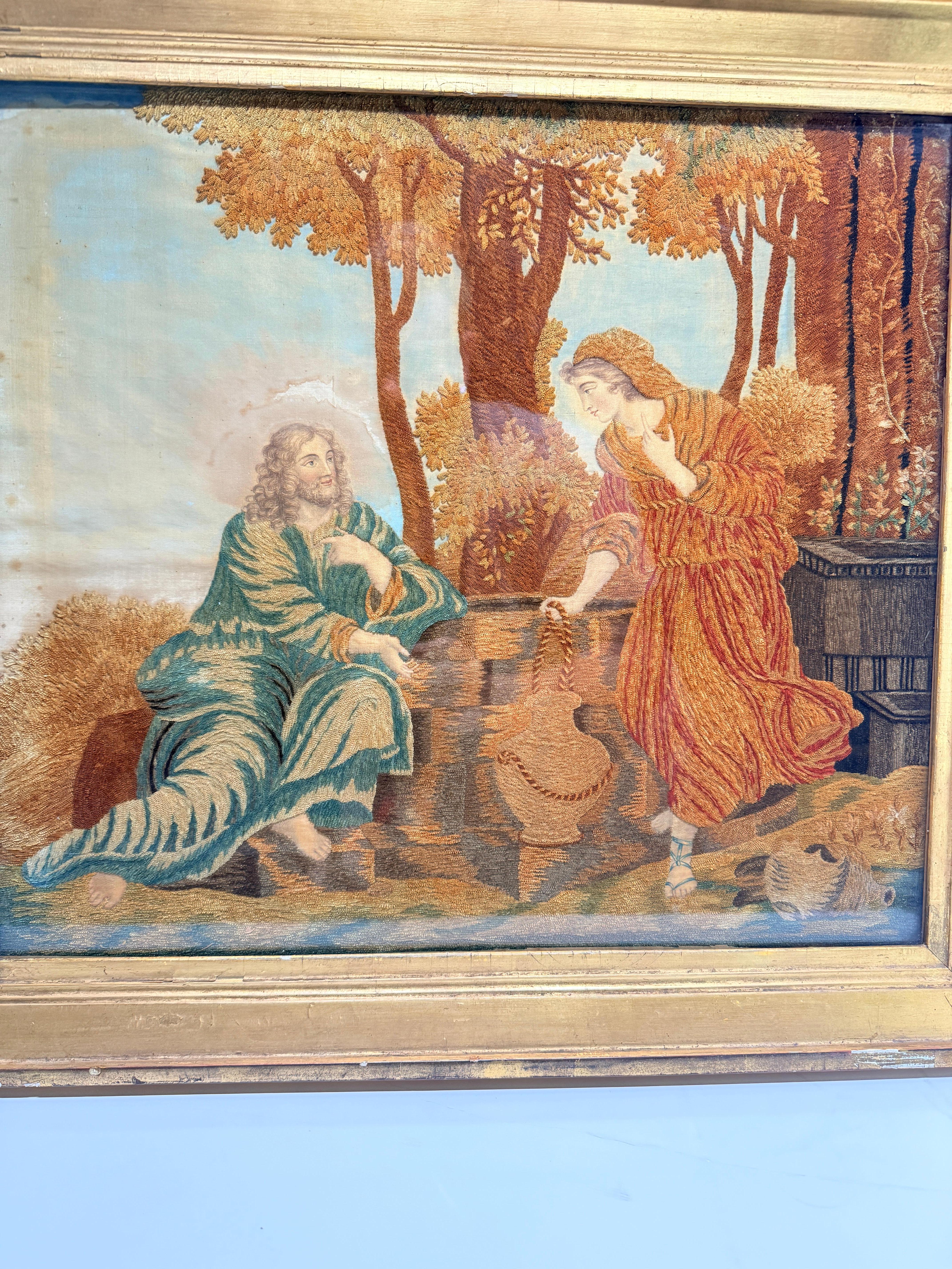 19. Jahrhundert, English School 'Christus und die samaritanische Frau am Brunnen' Auf Seide im Angebot 4