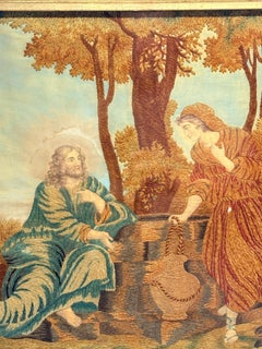19th C, English School 'Christ and the Samaritan Woman at the Well' On Silk