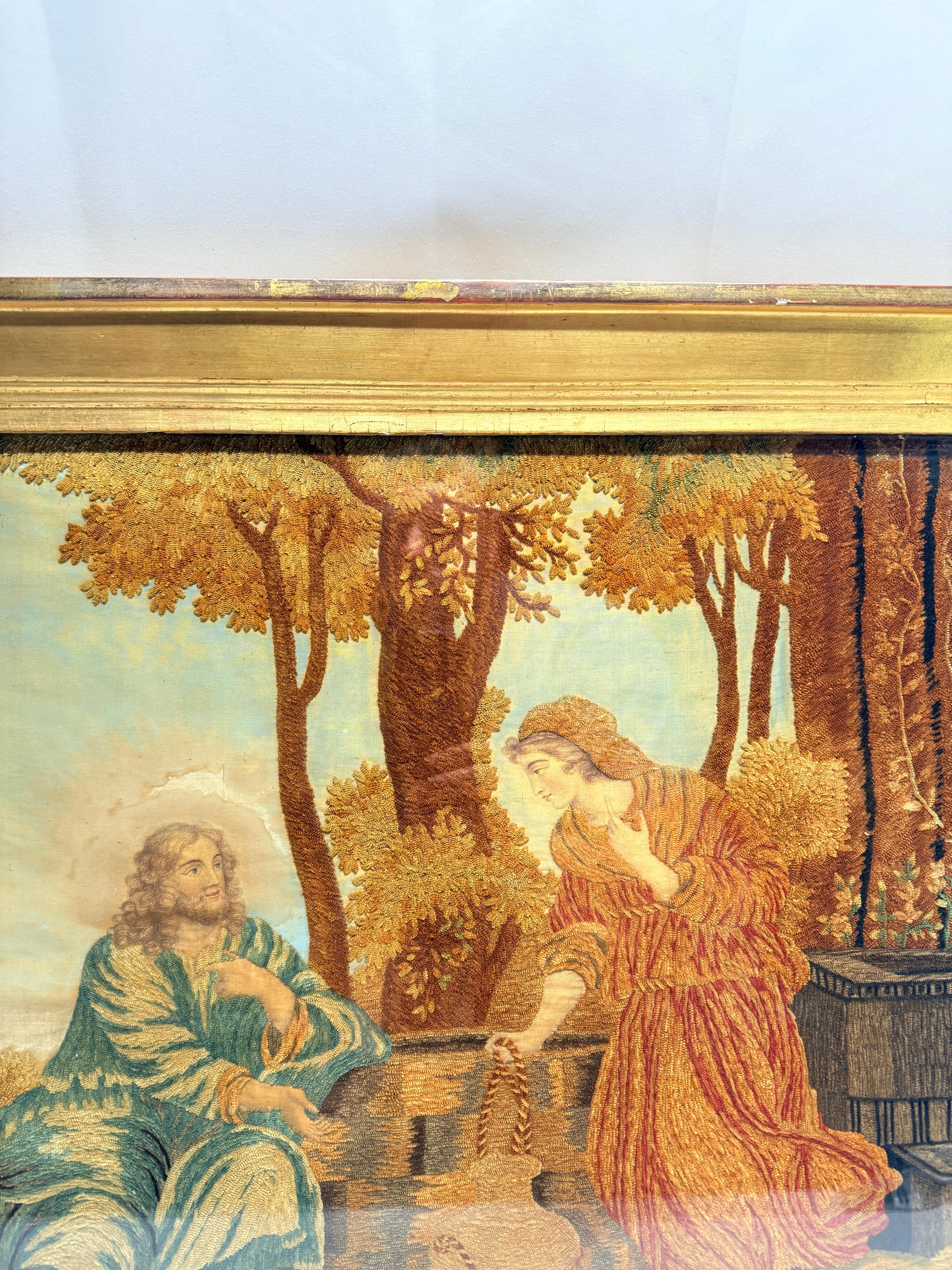 19. Jahrhundert, English School 'Christus und die samaritanische Frau am Brunnen' Auf Seide (Englisch) im Angebot